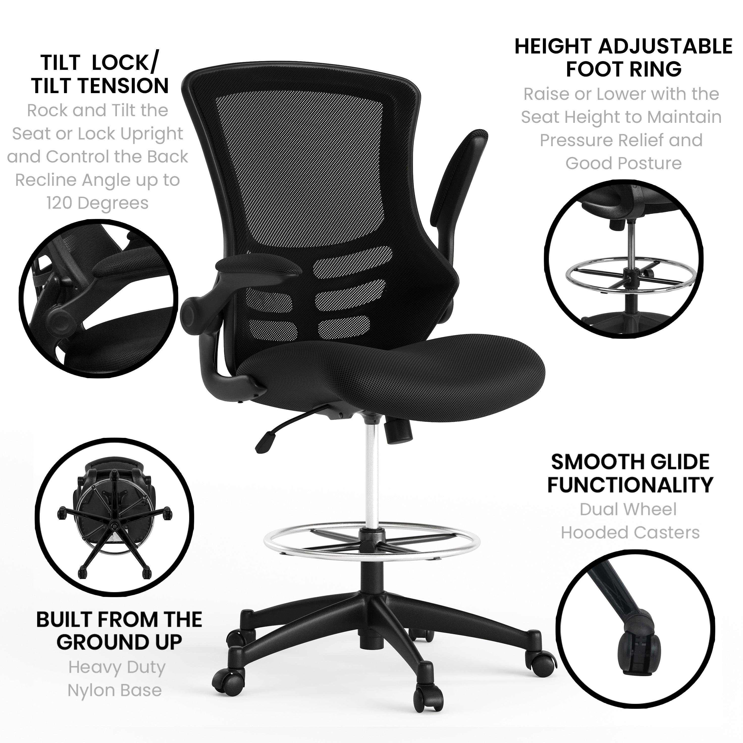 Archimedes Mid-Back Swivel Office Chair with Foot Ring and Flip-Up Arms