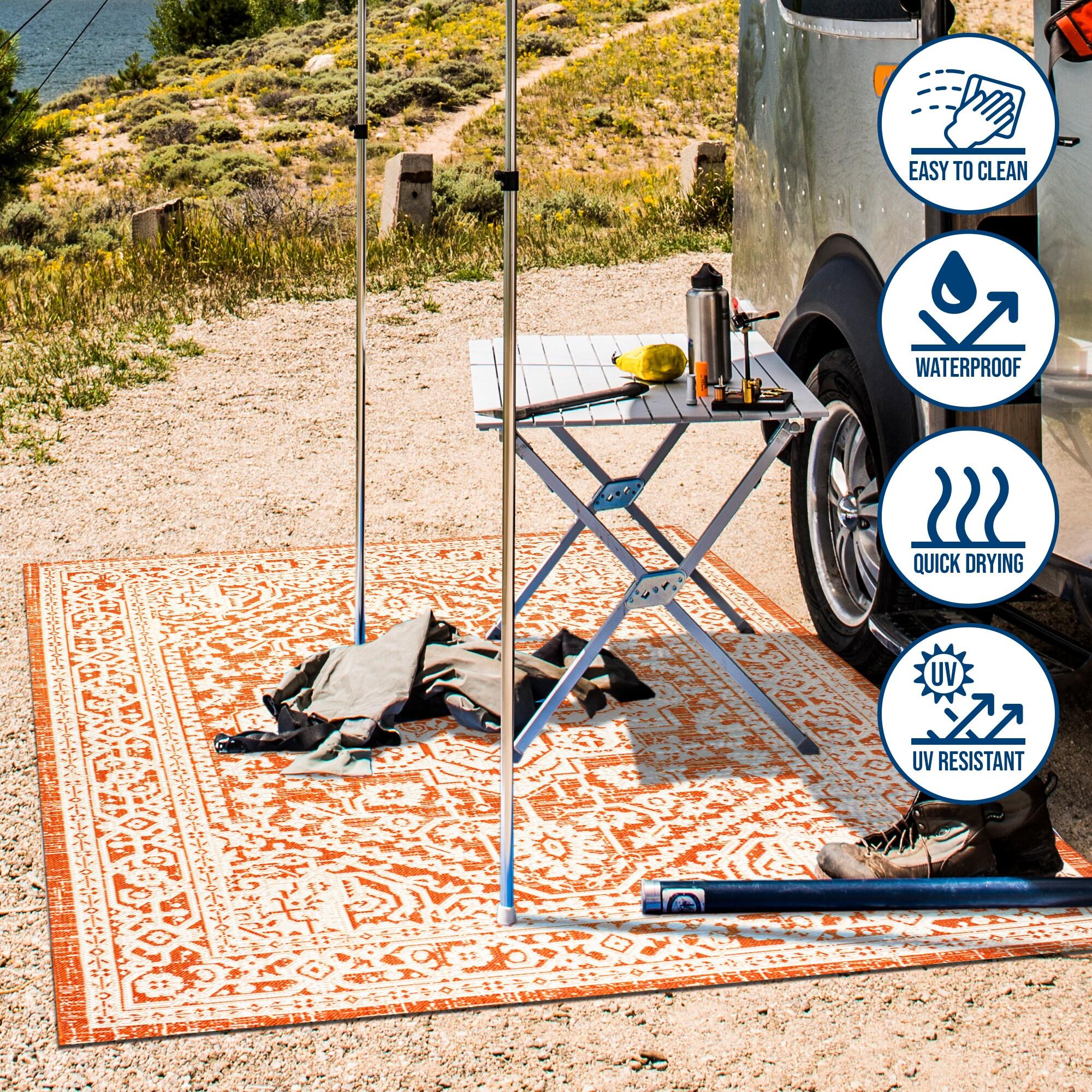 9' x 12' Sinjuri Medallion Textured Weave Indoor/Outdoor Area Rug, Orange/Cream - JONATHAN Y