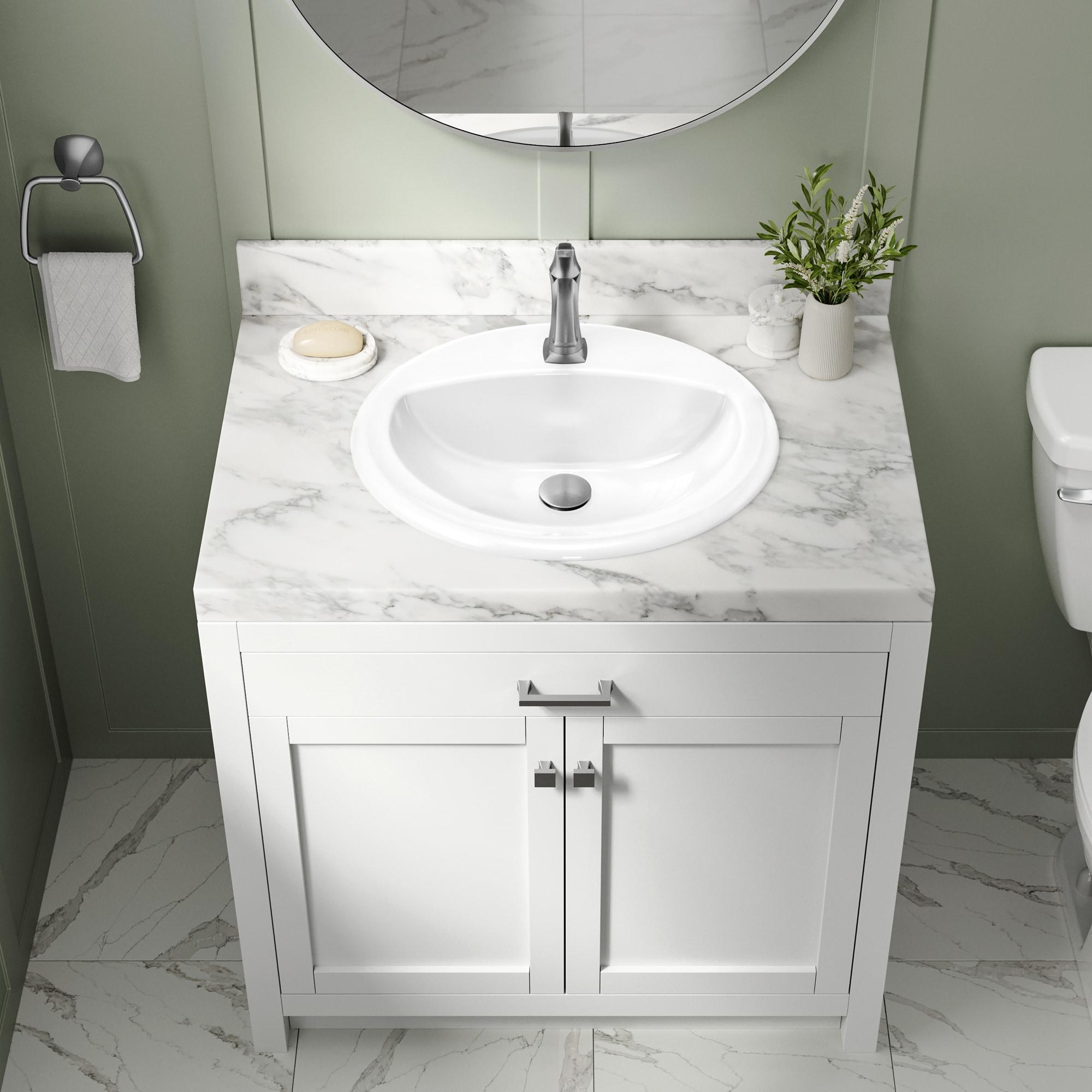 KRAUS Elavo. Oval Porcelain Ceramic Self-Rimming Drop In Bathroom Sink In White With Overflow Drain, KCT-100