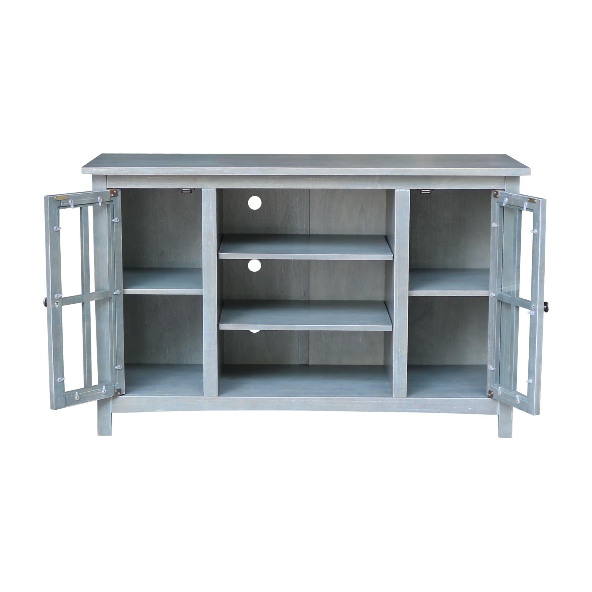 TV Stand for TVs up to 52" with 2 Doors Heather Gray/Antiqued Rubbed - International Concepts: Solid Parawood, Metal Hardware