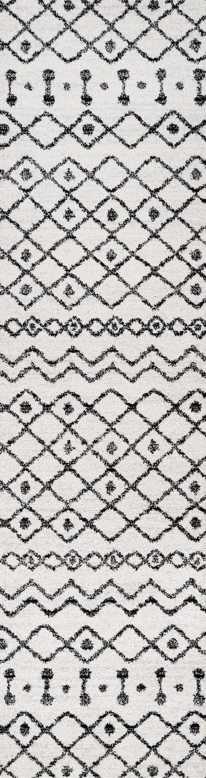 2'x8' Aksil Moroccan Beni Souk Runner Rug, Cream/Black - JONATHAN Y