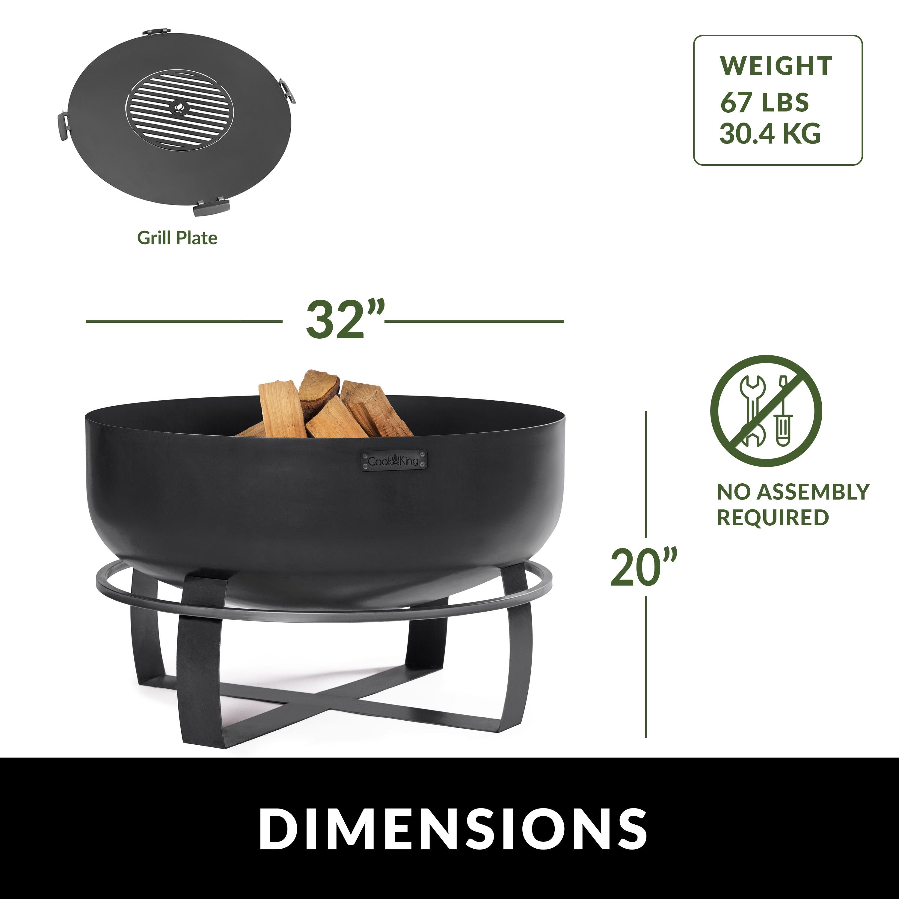 Viking 32" Black Steel Free-Standing Fire Pit with Grill Plate