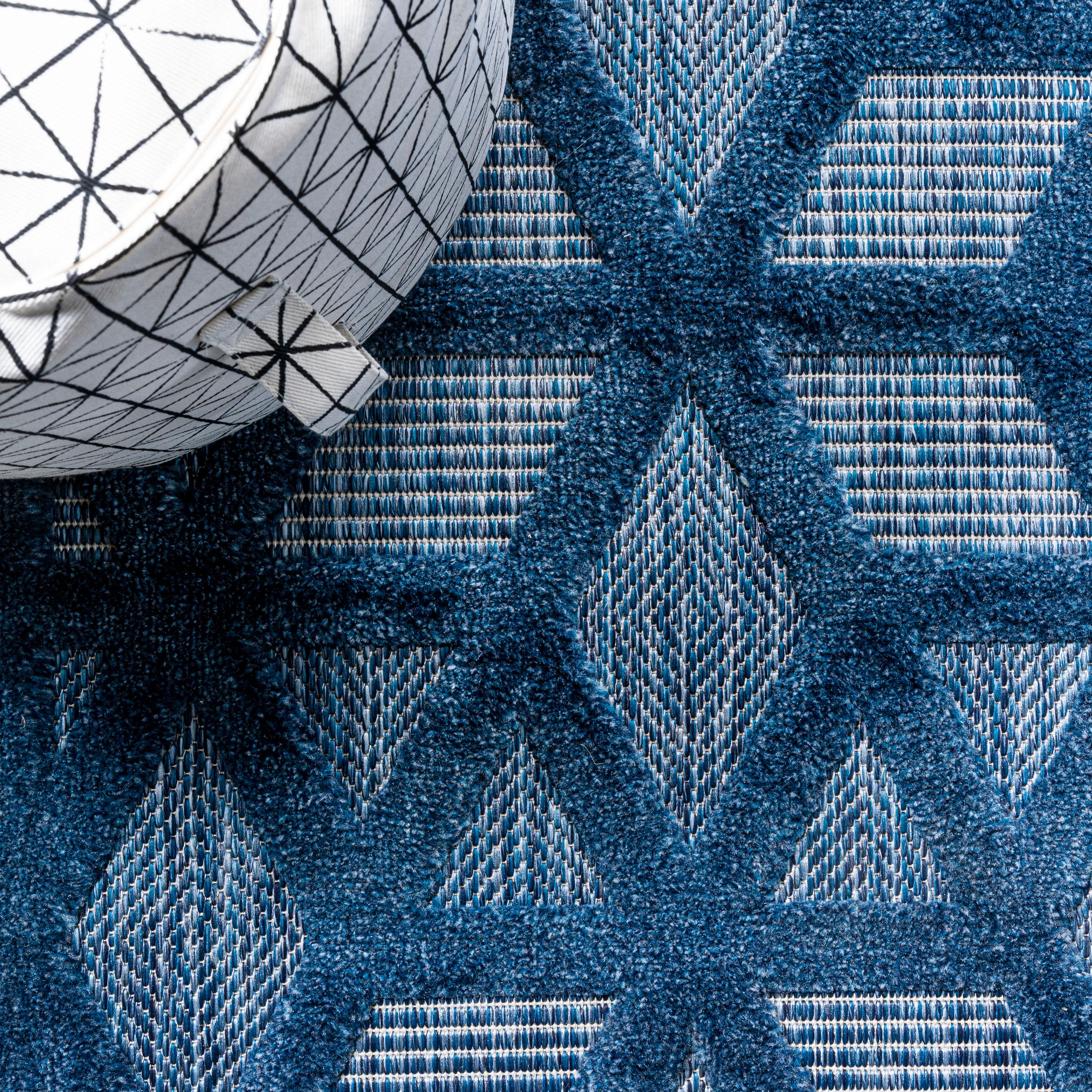 8'x10' Talaia Neutral Geometric Indoor/Outdoor Area Rug, Navy - JONATHAN Y