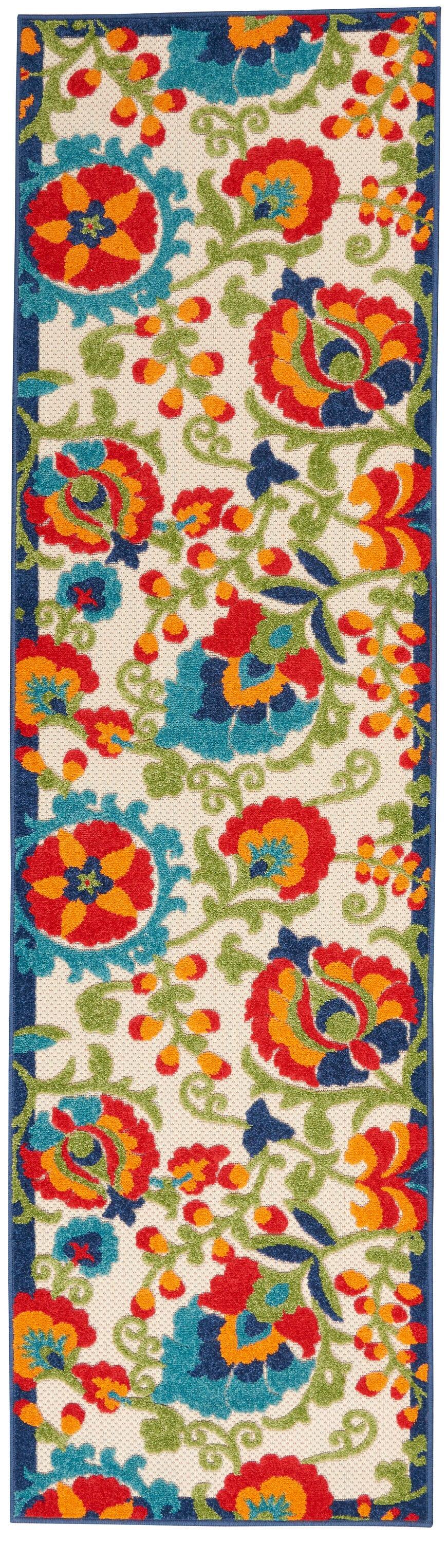 Nourison Aloha Floral Textured Flatweave High-Low Indoor Outdoor Runner Rug Multicolor 2' x 6'