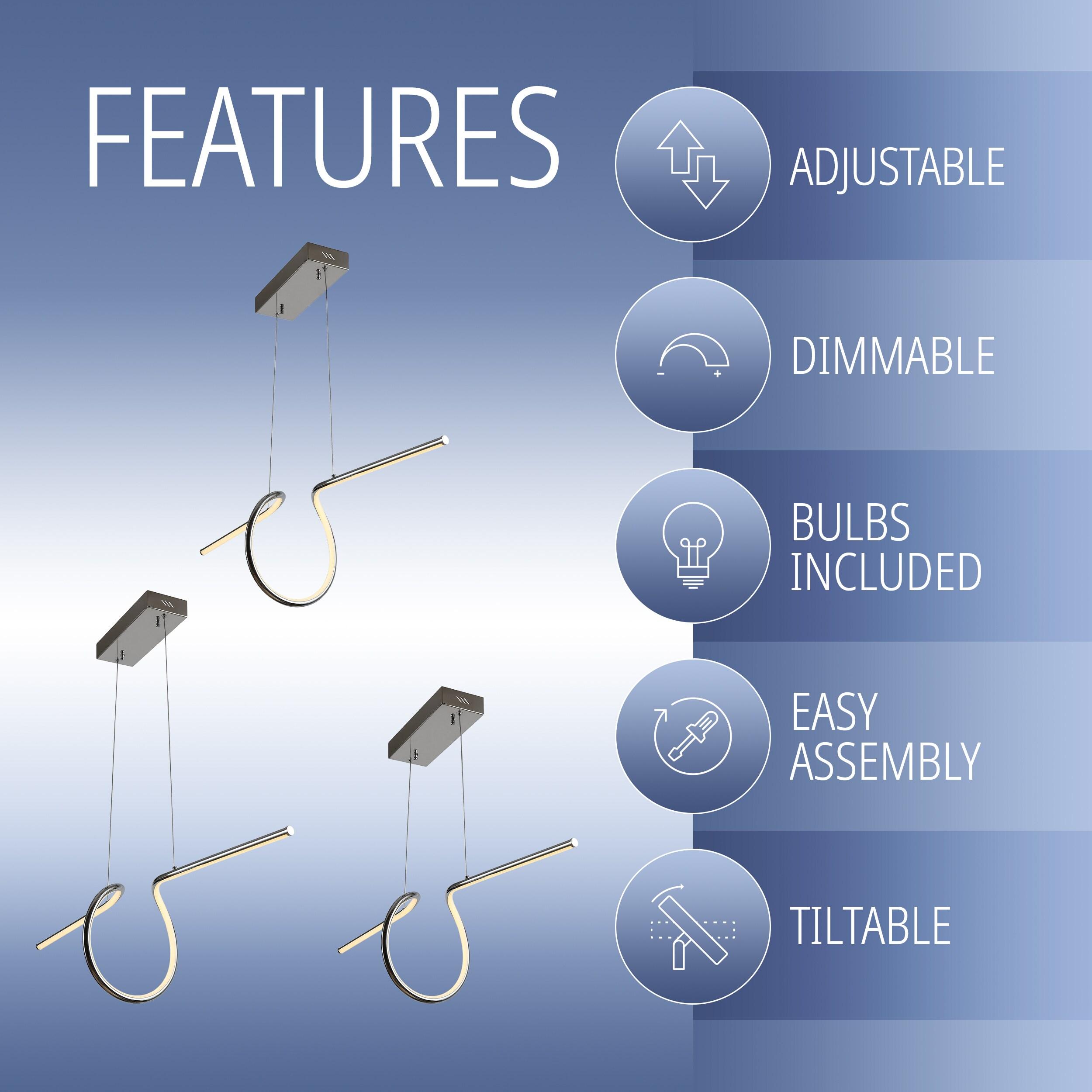 JONATHAN Y Ali 34.5" Dimmable Adjustable Integrated LED Metal Linear Pendant, Chrome