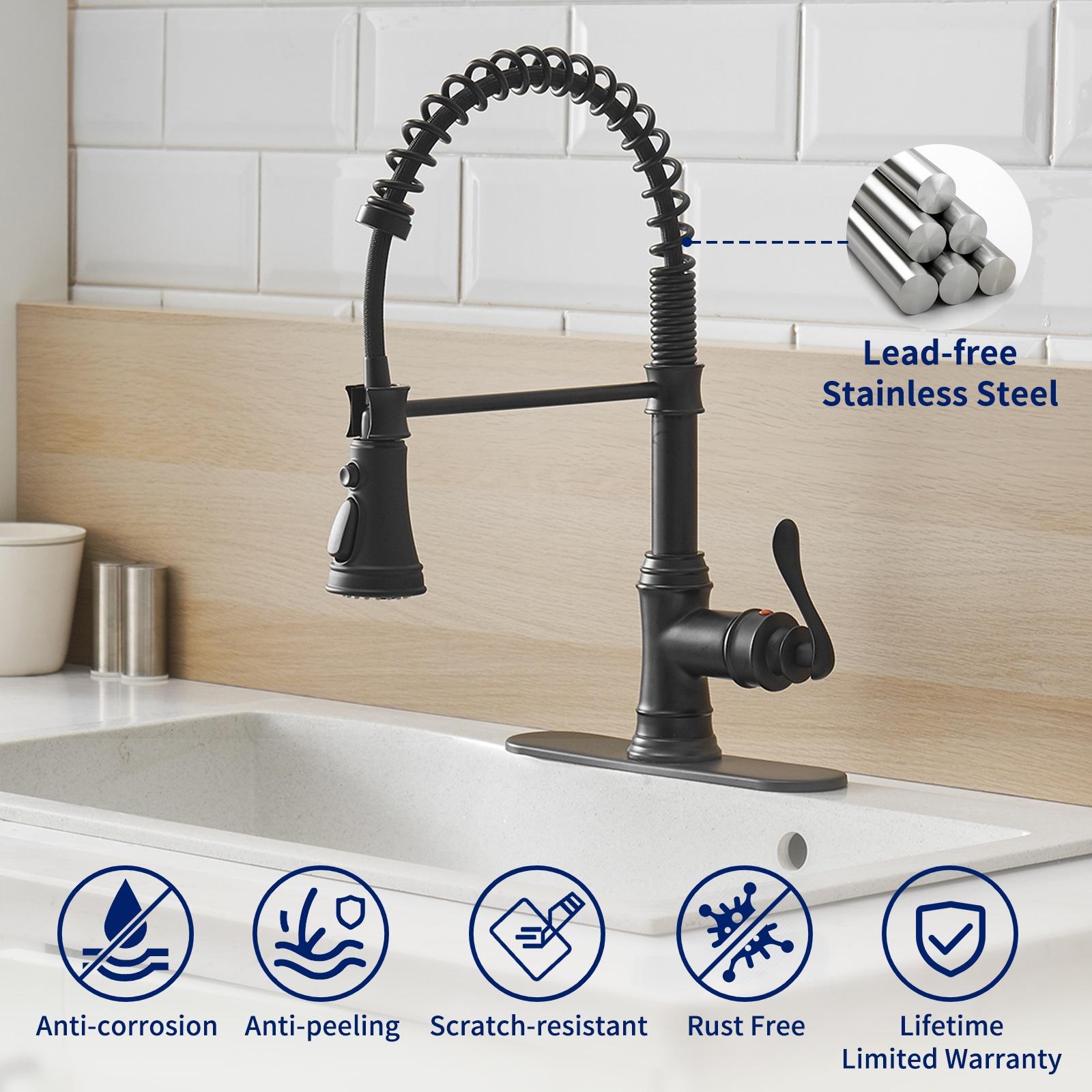 Single-Handle Pull-Down Sprayer 3 Spray High Arc Kitchen Faucet With Deck Plate