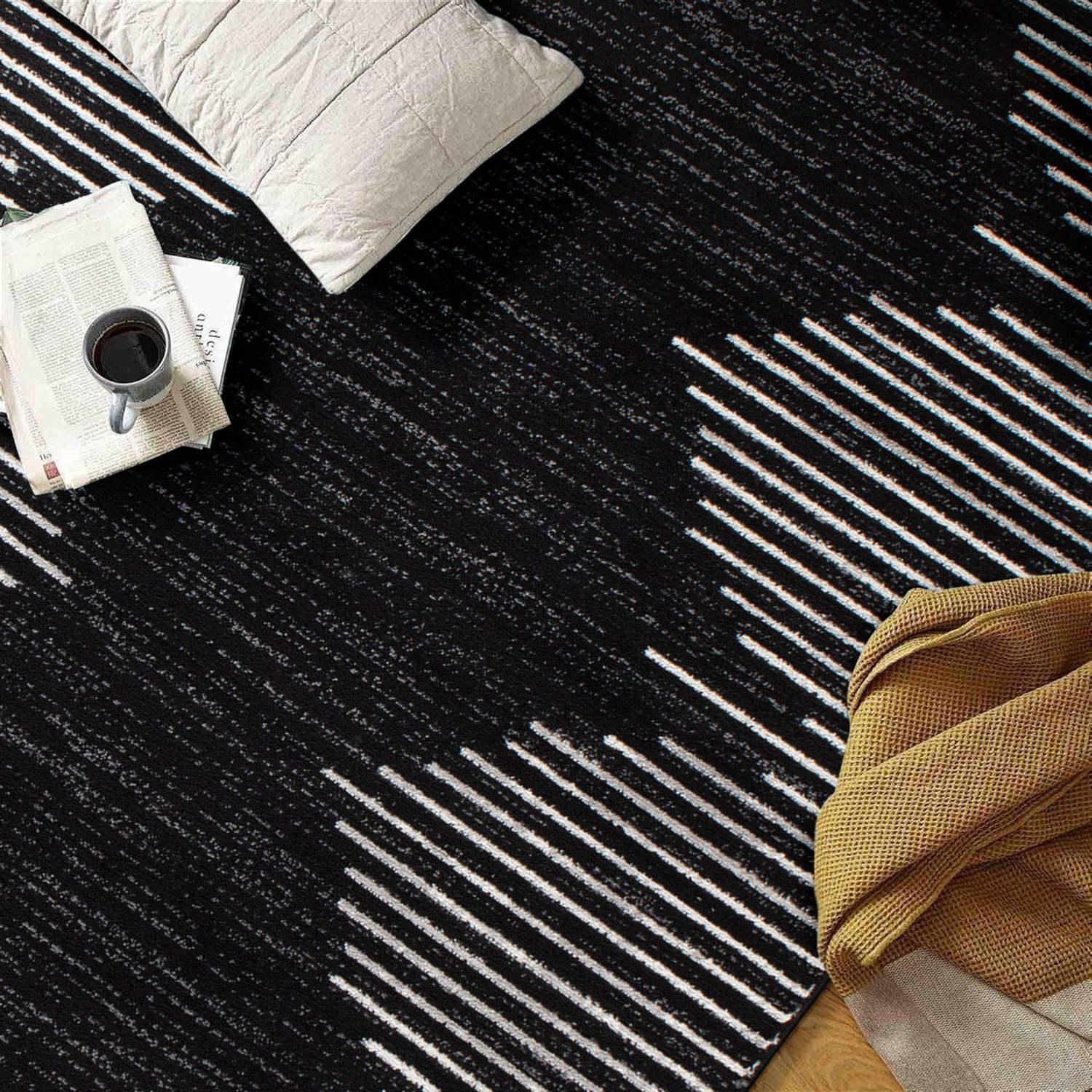 World Rug Gallery Bohemian Stripe Area Rug - Black 5' x 7'
