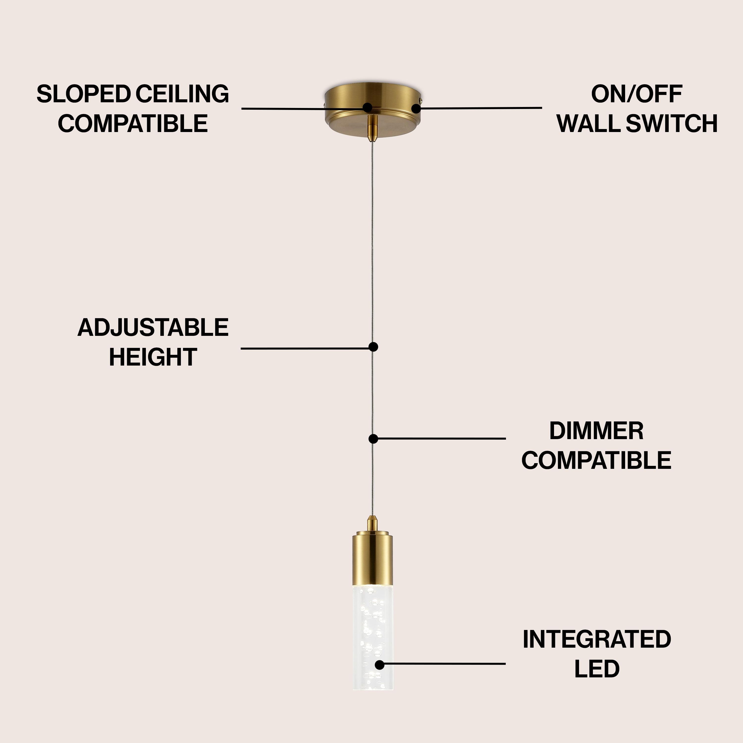 JONATHAN Y Cristal 1-Light Bubble Acrylic/Iron Modern Minimalist Integrated LED Pendant, by JONATHAN  Y - 1 Light Gold