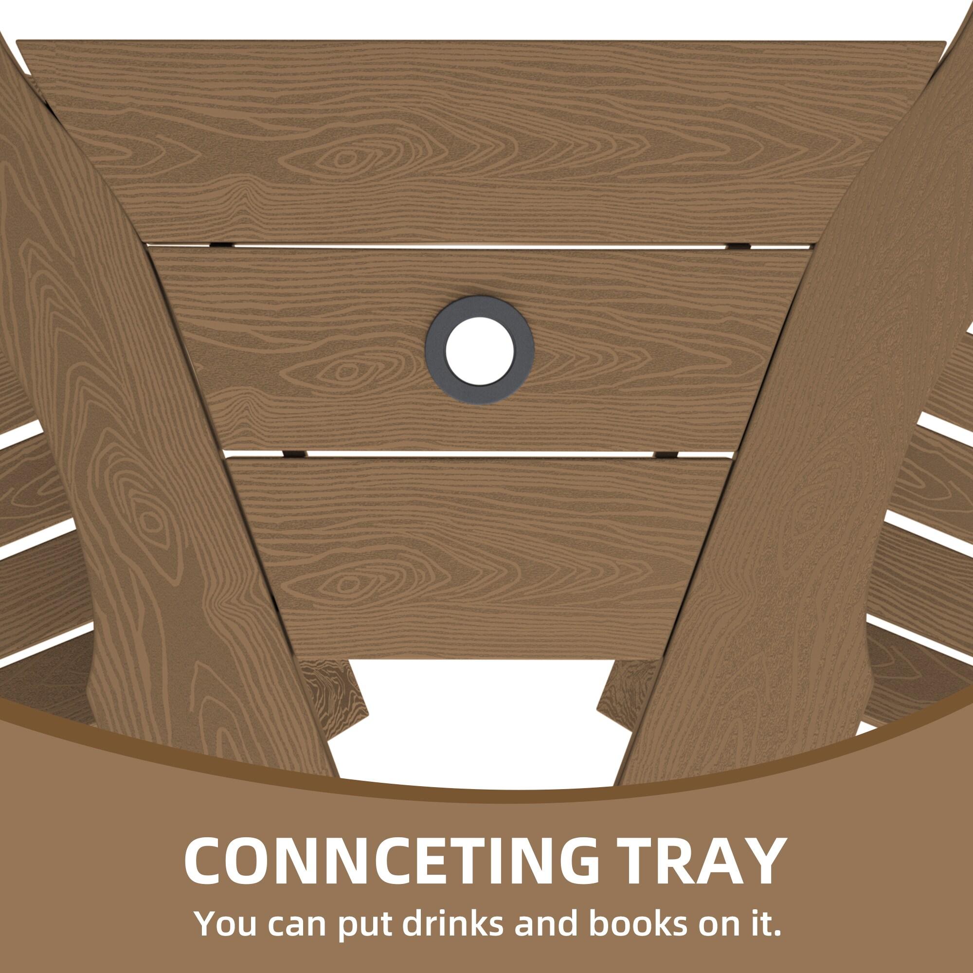 JUSTLET Tall Plastic Adirondack Chair Set of 2 W/ Outdoor Barstools and Connecting Tray, Brown