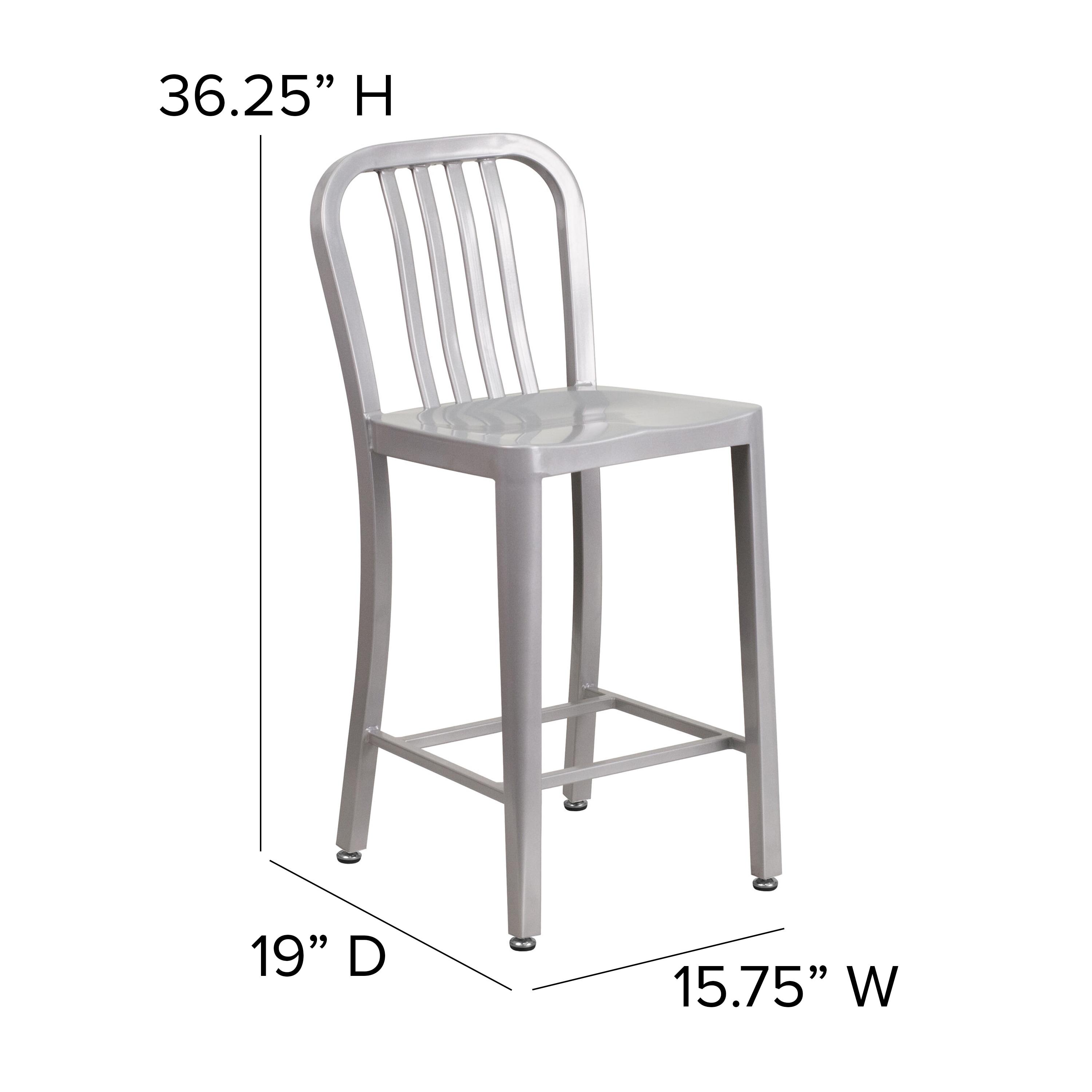 Flash Furniture 24" Commercial Grade Metal Modern Counter Height Stool with Footrest, Silver