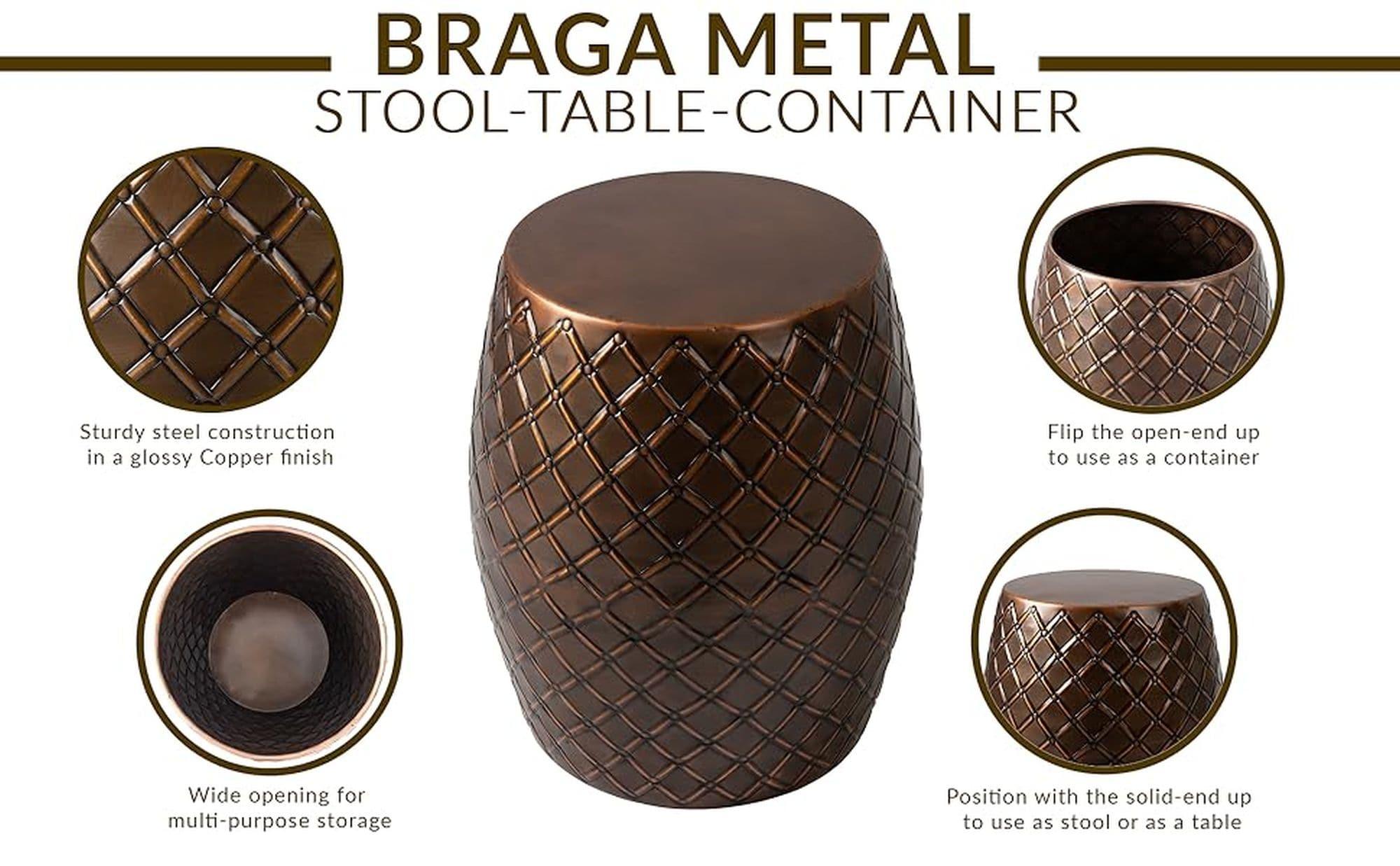 Balkene Home Braga Metal Stool Table Planter Sense End Table Stool Modern Decor-Glossy Copper Finish