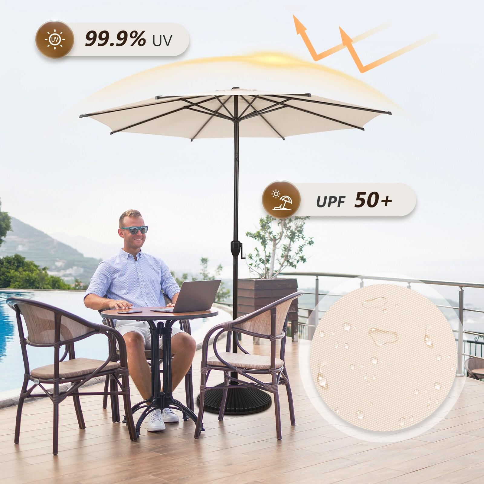 Abba Patio 7.5ft Outdoor Patio Umbrella w/ Push Button Tilt and Crank, 6 Ribs-Beige