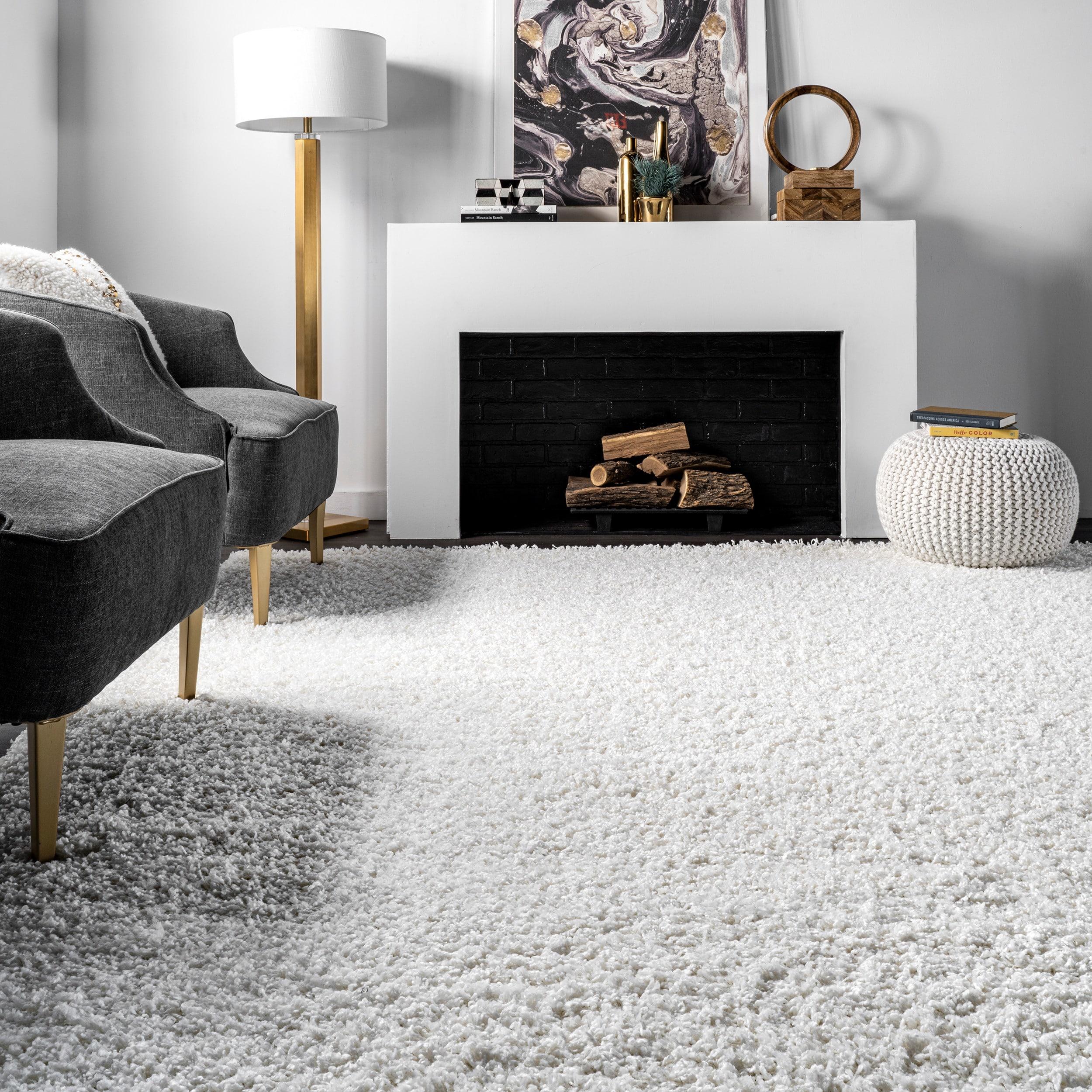 Nuloom Marleen Solid 8 Square Shag Indoor Area Rug for Living Room Bedroom Dining Room Nursery, Off White