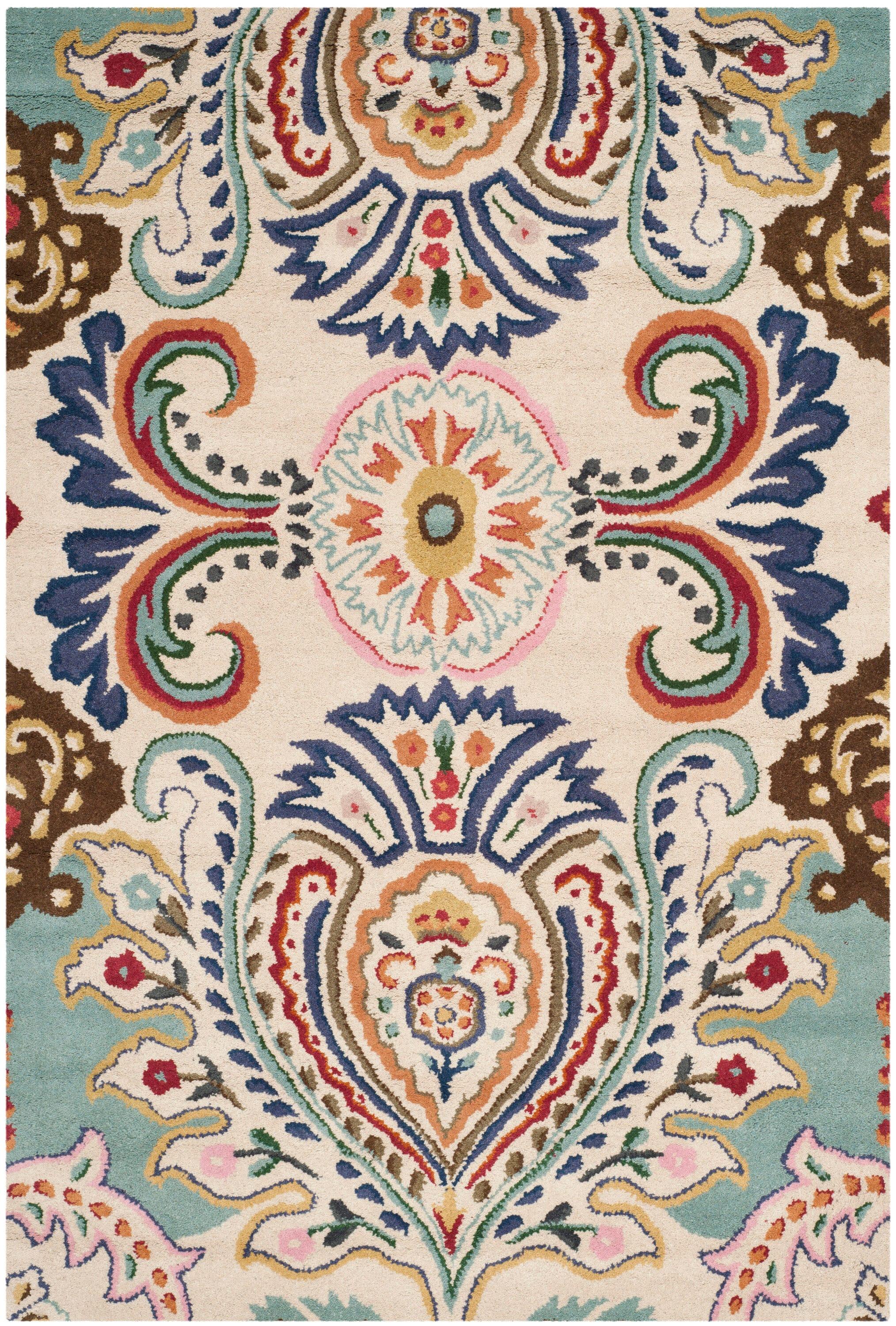 Bella BEL118 Hand Tufted Area Rug - Ivory/Teal - 4'x6' - Safavieh.