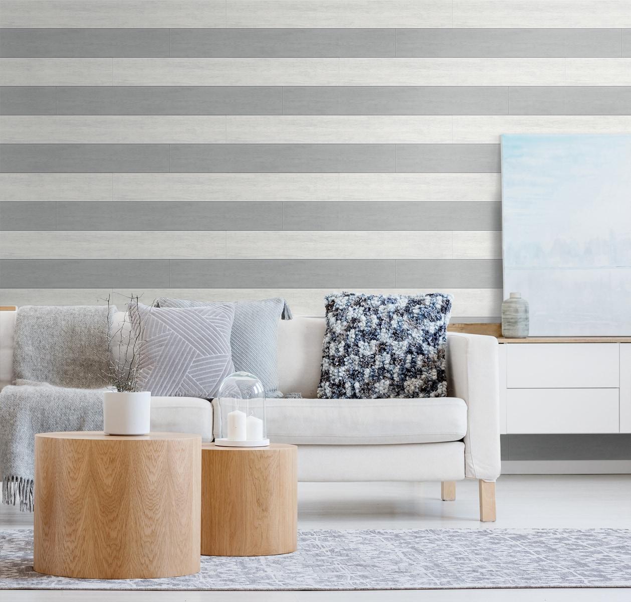 NextWall Argos Grey Two Toned Shiplap Peel and Stick Wallpaper