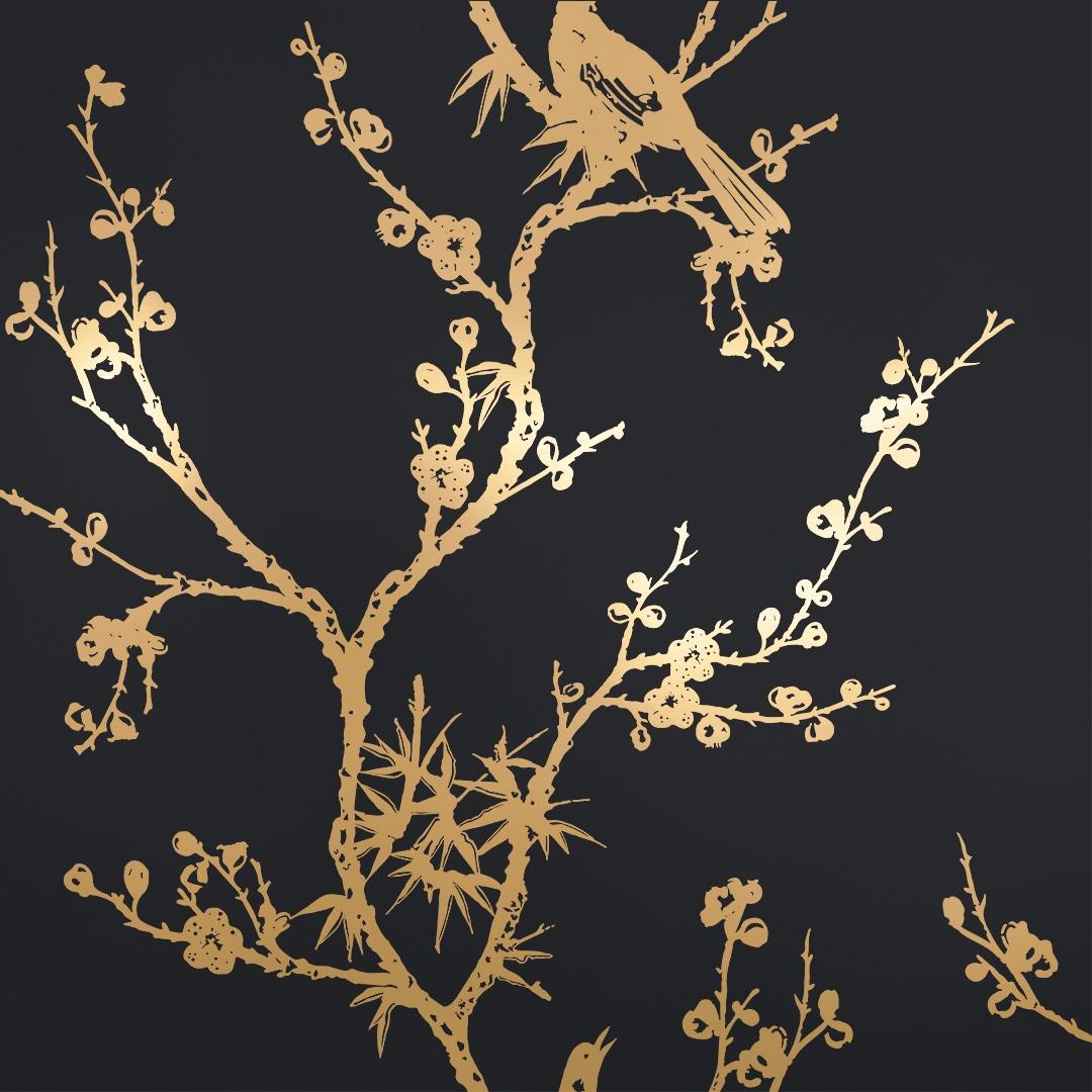 Tempaper & Co.® x Cynthia Rowley Bird Watching Removable Peel and Stick Wallpaper, Black and Gold, 56 sq ft: Vinyl, Self-Adhesive