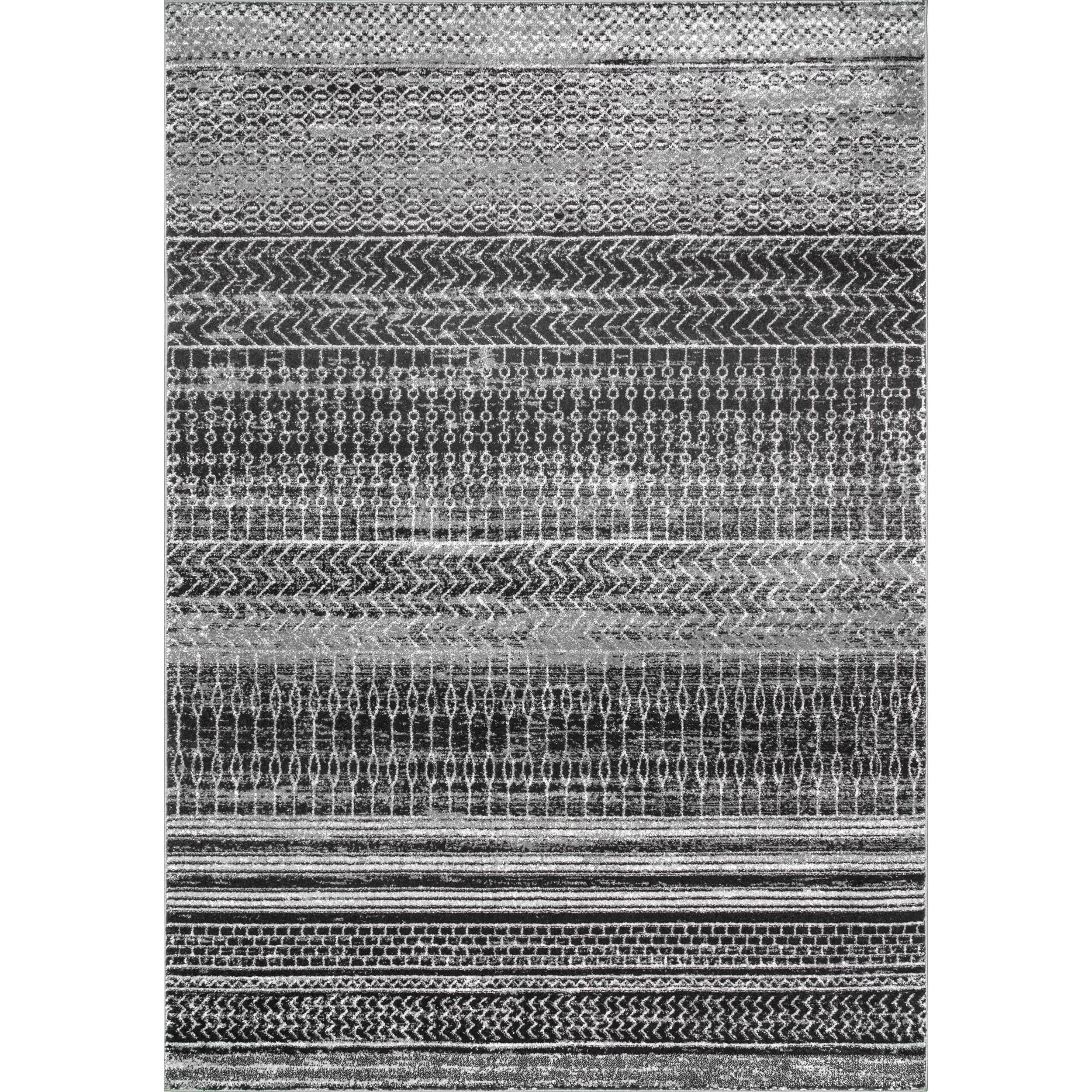 Nuloom Nova Striped Oval 7x9 Indoor Area Rug for Living Room Bedroom Dining Room Kitchen, Dark Grey/Ivory