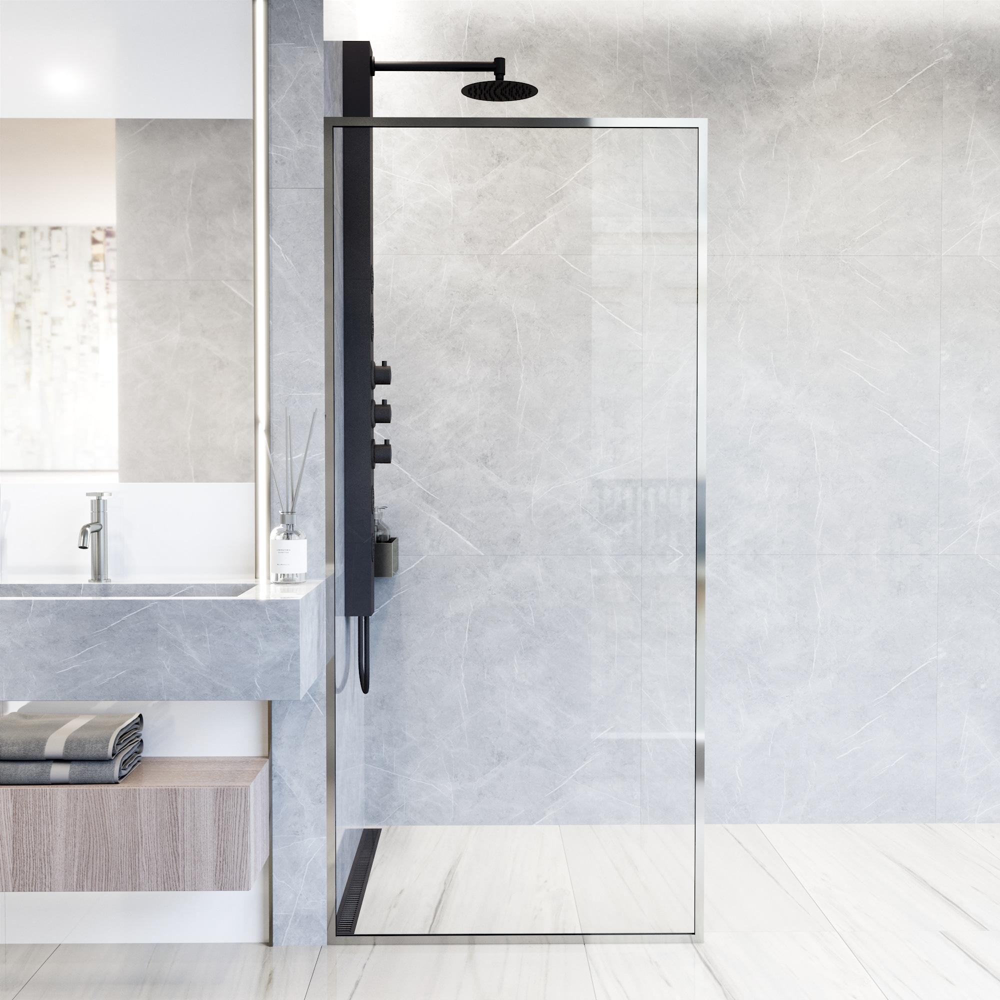 Meridian 34" W x 74" H Fixed Framed Shower Screen with 3/8" Glass