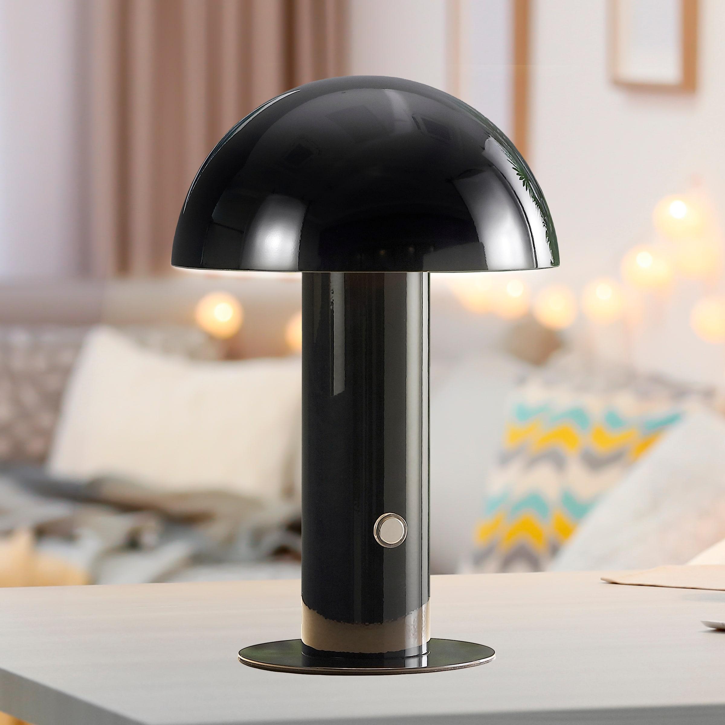 Boletus 10.75" Contemporary Bohemian Rechargeable/Cordless Iron Integrated Portable LED Mushroom Table Lamp, Black