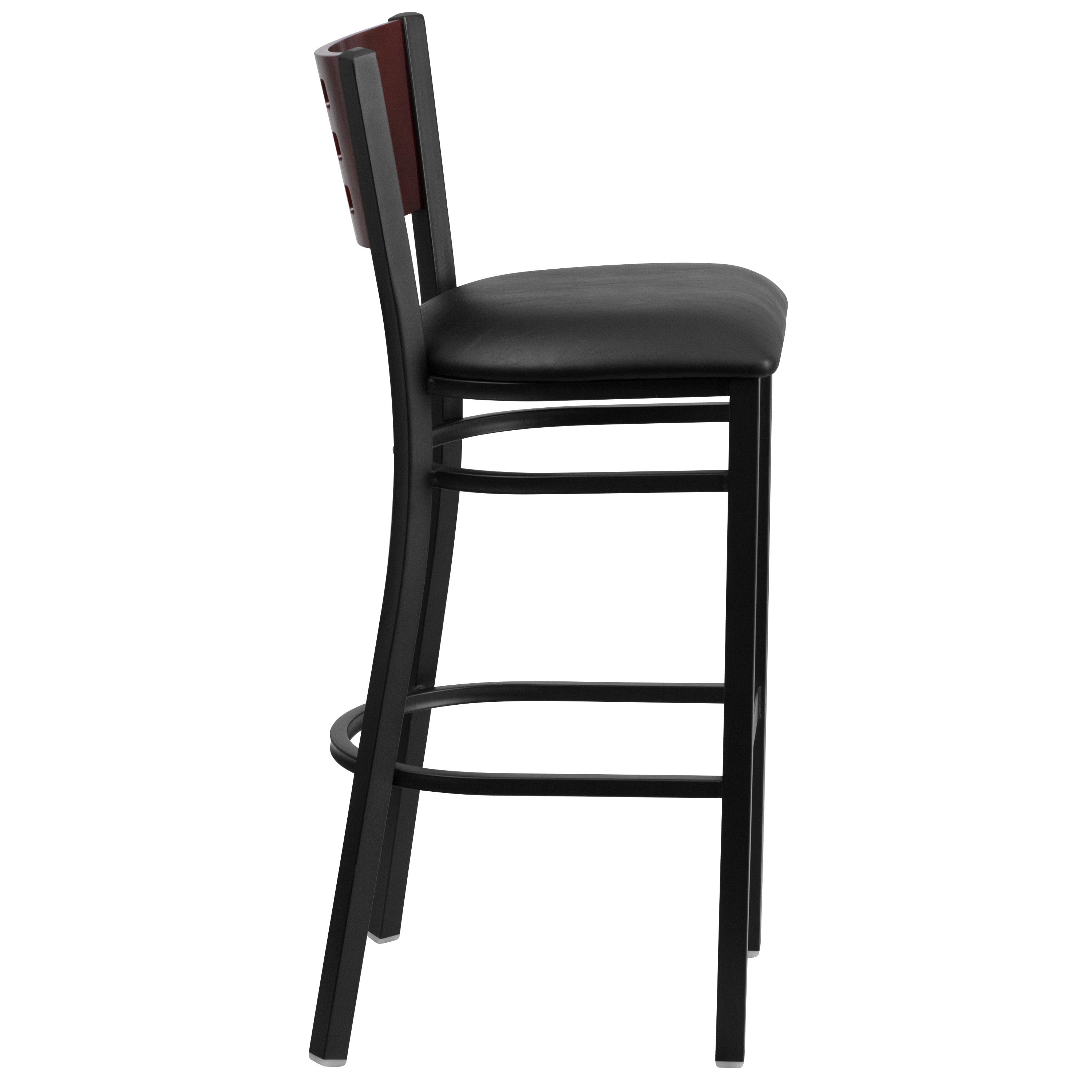 Flash Furniture HERCULES Series Black Cutout Back Metal Restaurant Barstool - Mahogany Wood Back, Black Vinyl Seat