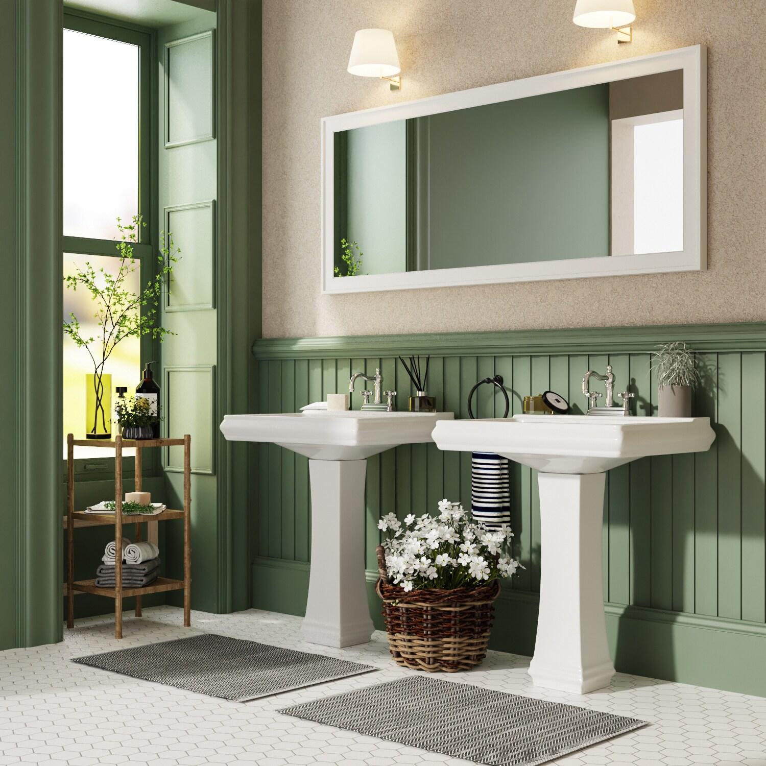 DeerValley Apex 34" Tall Rectangular Vitreous China Pedestal Bathroom Sink with Overflow DV-1P521