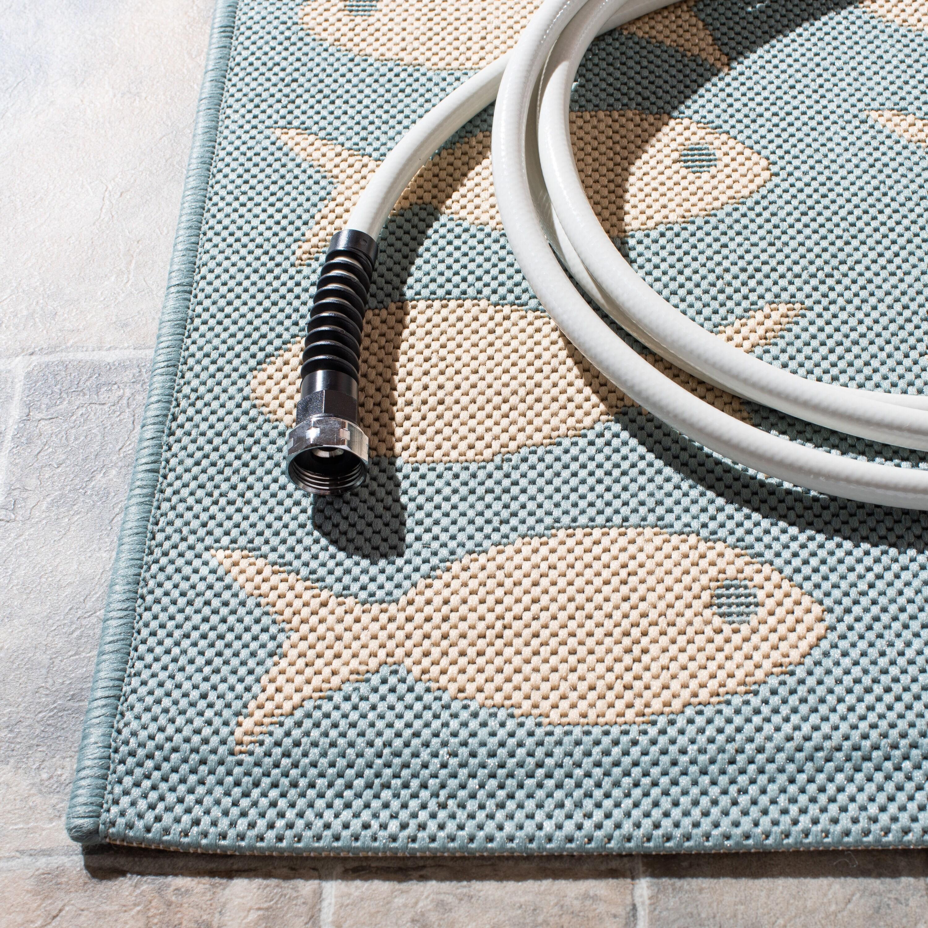 Courtyard CY6013 Power Loomed Indoor and Outdoor Area Rug - Aqua/Beige - 5'3"x5'3" - Safavieh