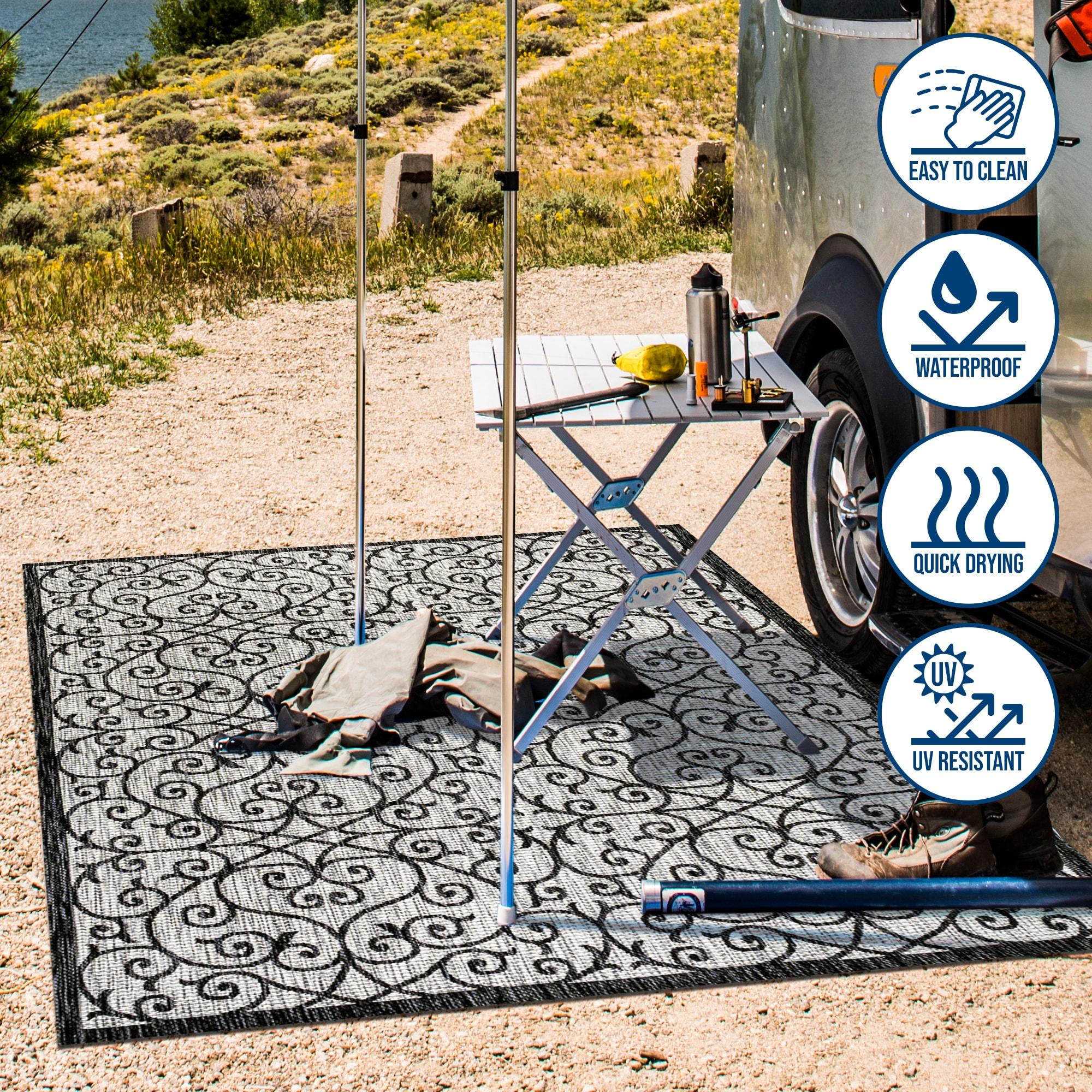 8' x 10' Madrid Vintage Filigree Textured Weave Indoor/Outdoor Area Rug, Light Gray/Black - JONATHAN Y