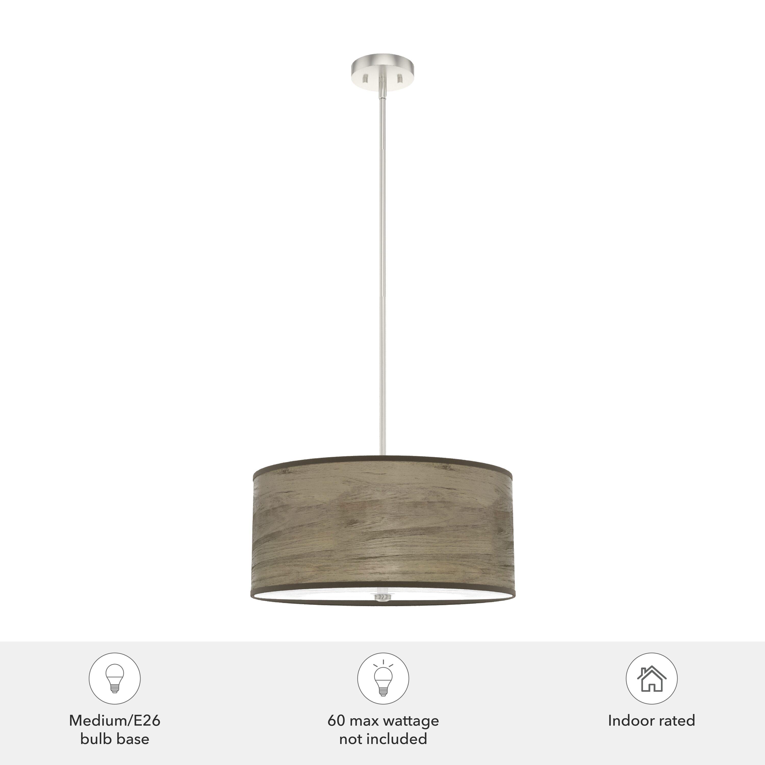 Solhaven Warm Grey Oak Drum Pendant with Nickel Accents