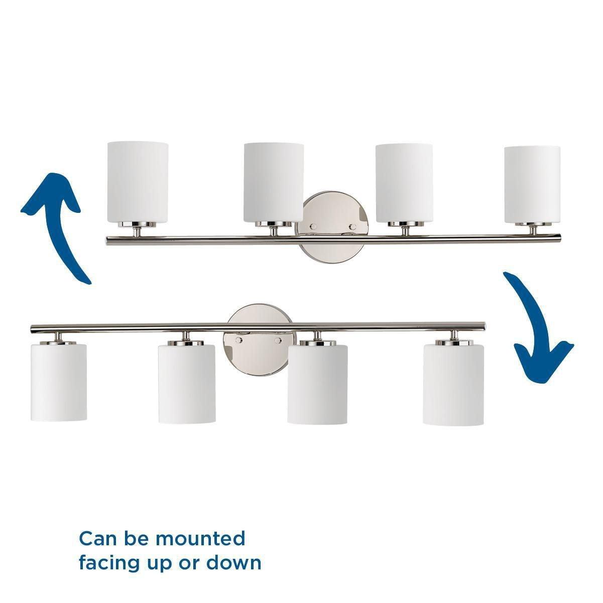 Progress Lighting Replay 4-Light Bath Vanity, Polished Nickel, Porcelain, Up/Down Mount, Brushed Nickel Finish, Shade Included
