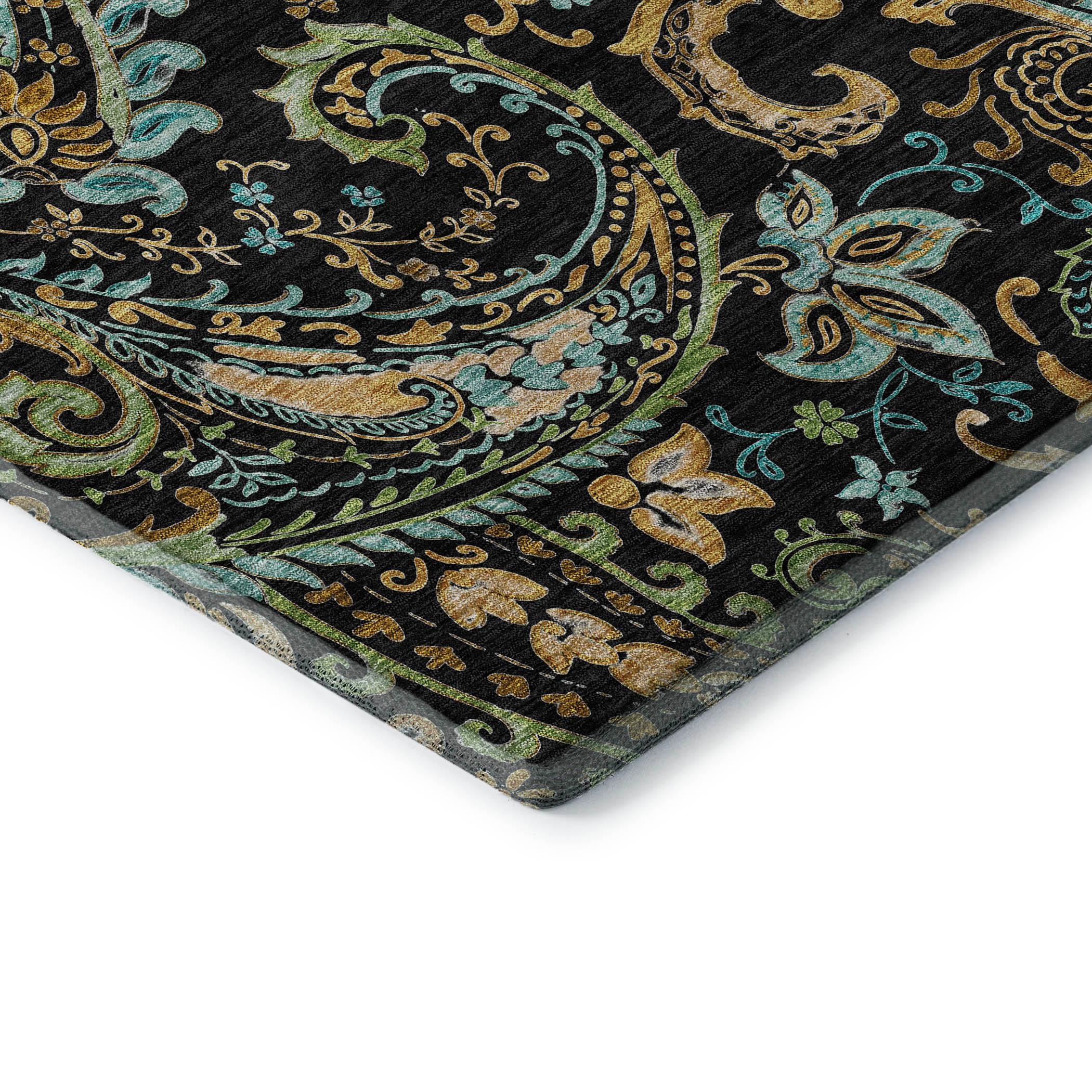 Addison Rugs Mayfield Washable Transitional Paisley Black Runner Rug, 2'3" x 7'6"