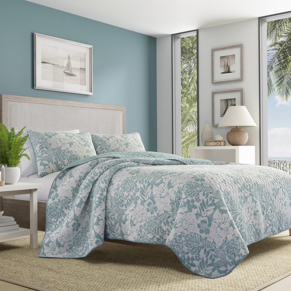 Full/Queen Laguna Beach Quilt & Sham Set Turquoise - Tommy Bahama: Cotton, Reversible, Botanical Pattern