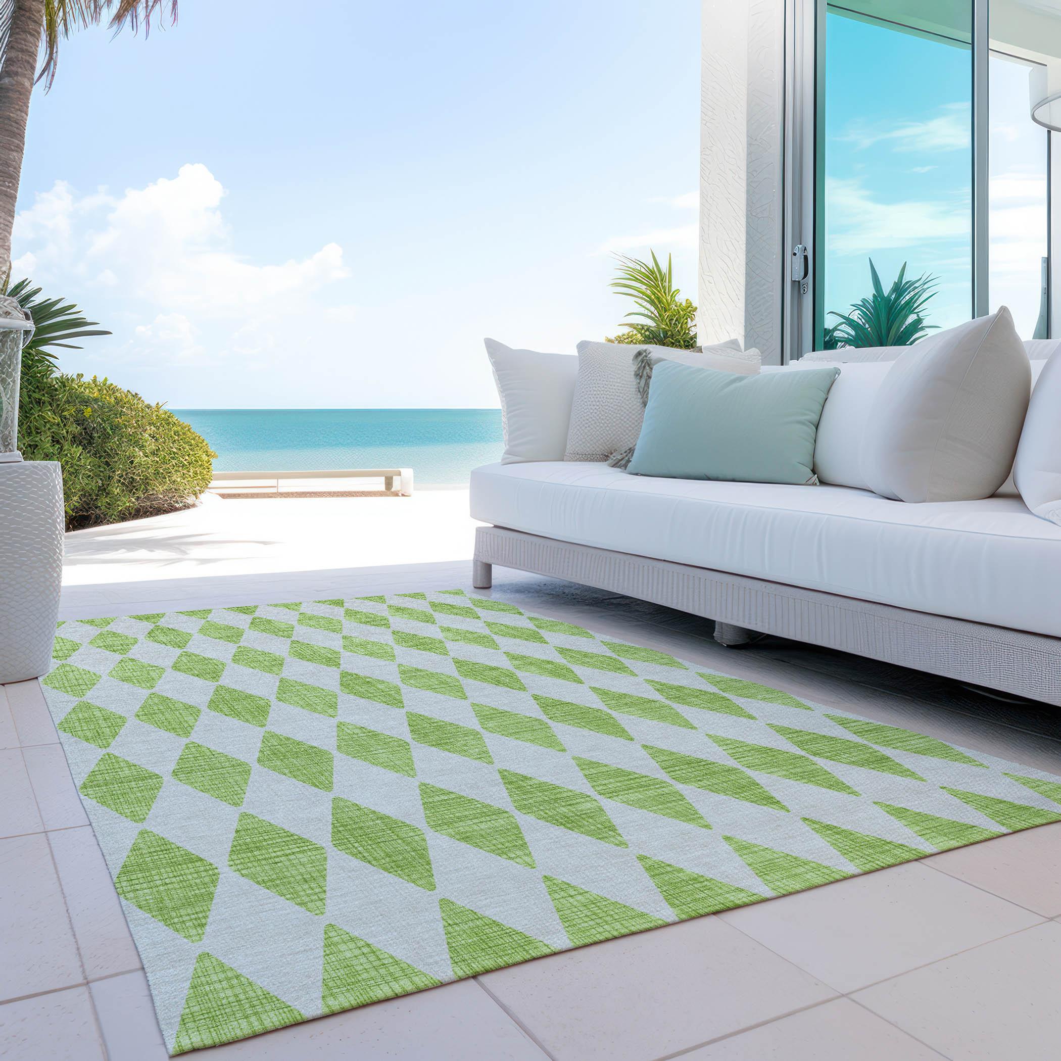 Lime Diamond Pattern 9' x 12' Synthetic Washable Rug