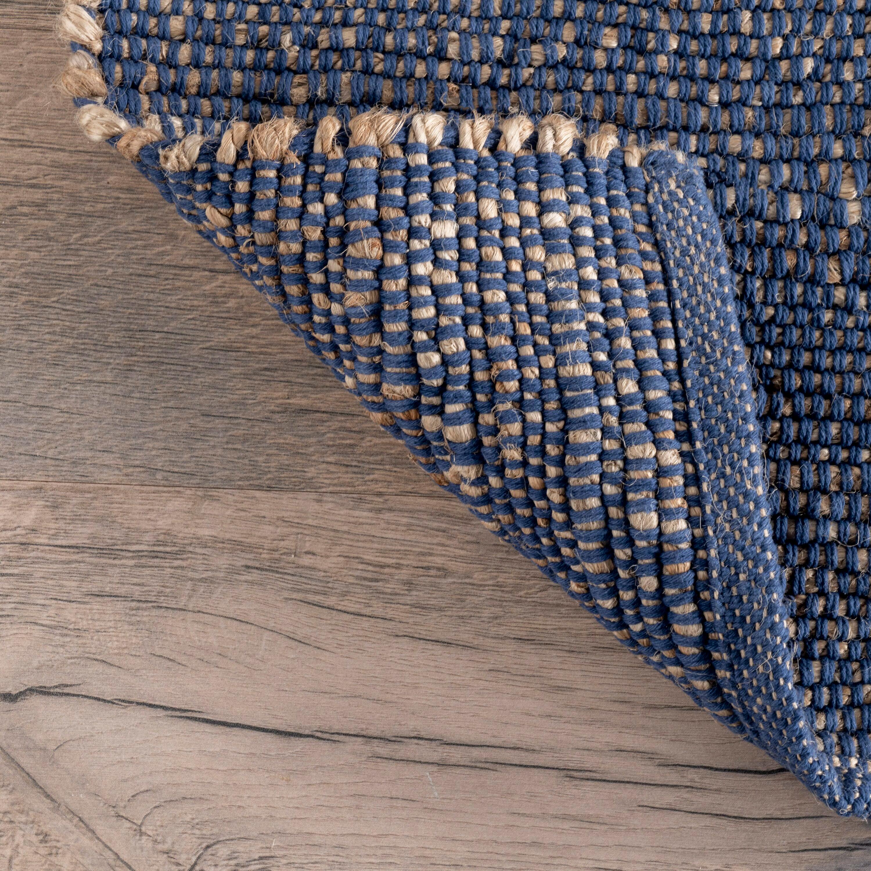 Nuloom 3x5 Elfriede Jute & Cotton Hand Woven Indoor Area Rug, Blue, Solid Rustic Farmhouse Style Natural Fiber Bedroom, Living Room,