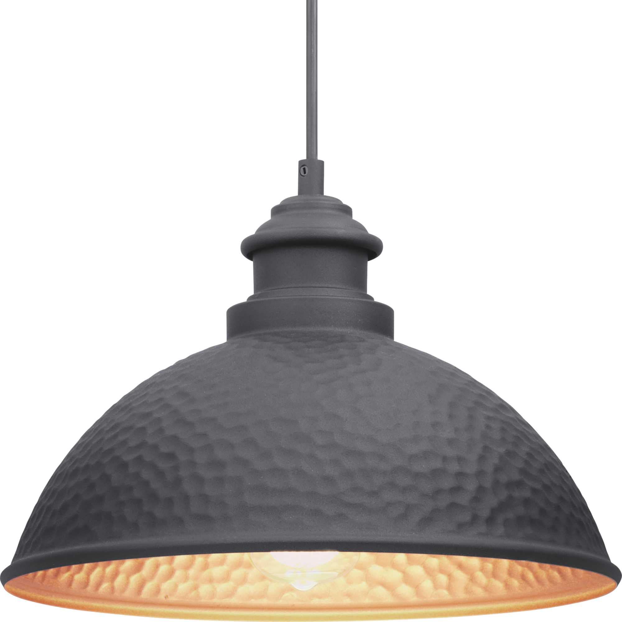 Progress Lighting Englewood 1-Light Hanging Lantern Pendant, Antique Bronze, Metallic Copper Coated Shade, Damp Rated