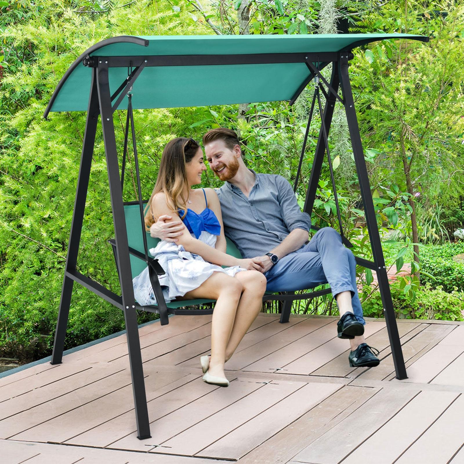 Kadyn Patio Swings for Porch,Comfortable Porch Swings,2-Person Outdoor Porch Metal Hanging Swing Chair with Sturdy Chains-Black
