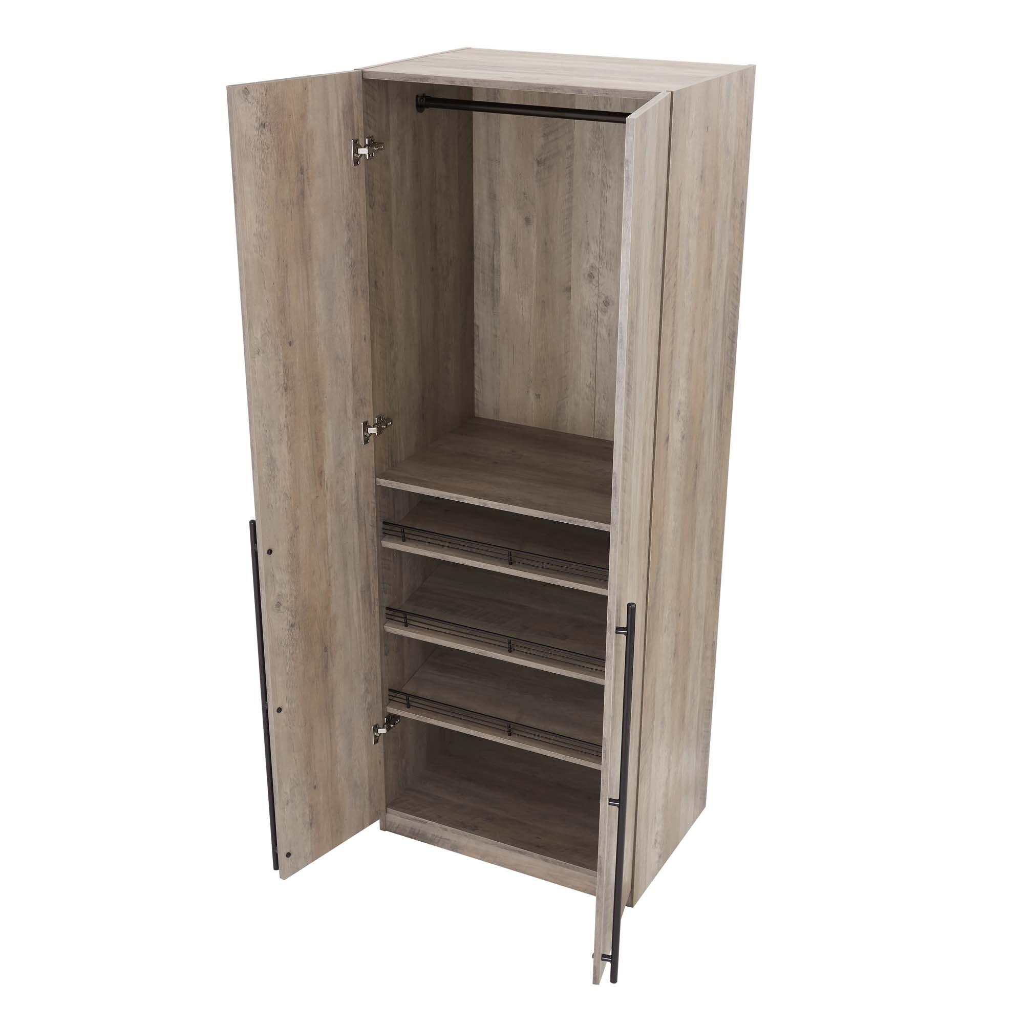 Manhattan Comfort 2pc Lee 4 Door Module Wardrobe Rustic Gray: Modern Style, MDF, Metal Hardware, 5 Shelves, 2 Drawers