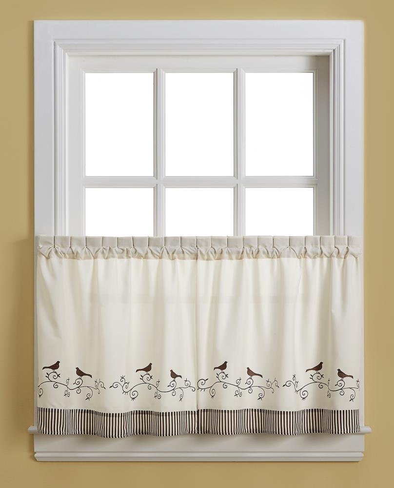CHF & You Birds Tailored Tiered Curtains, 1 Piece, Cotton, Brown, Polyester, Adult