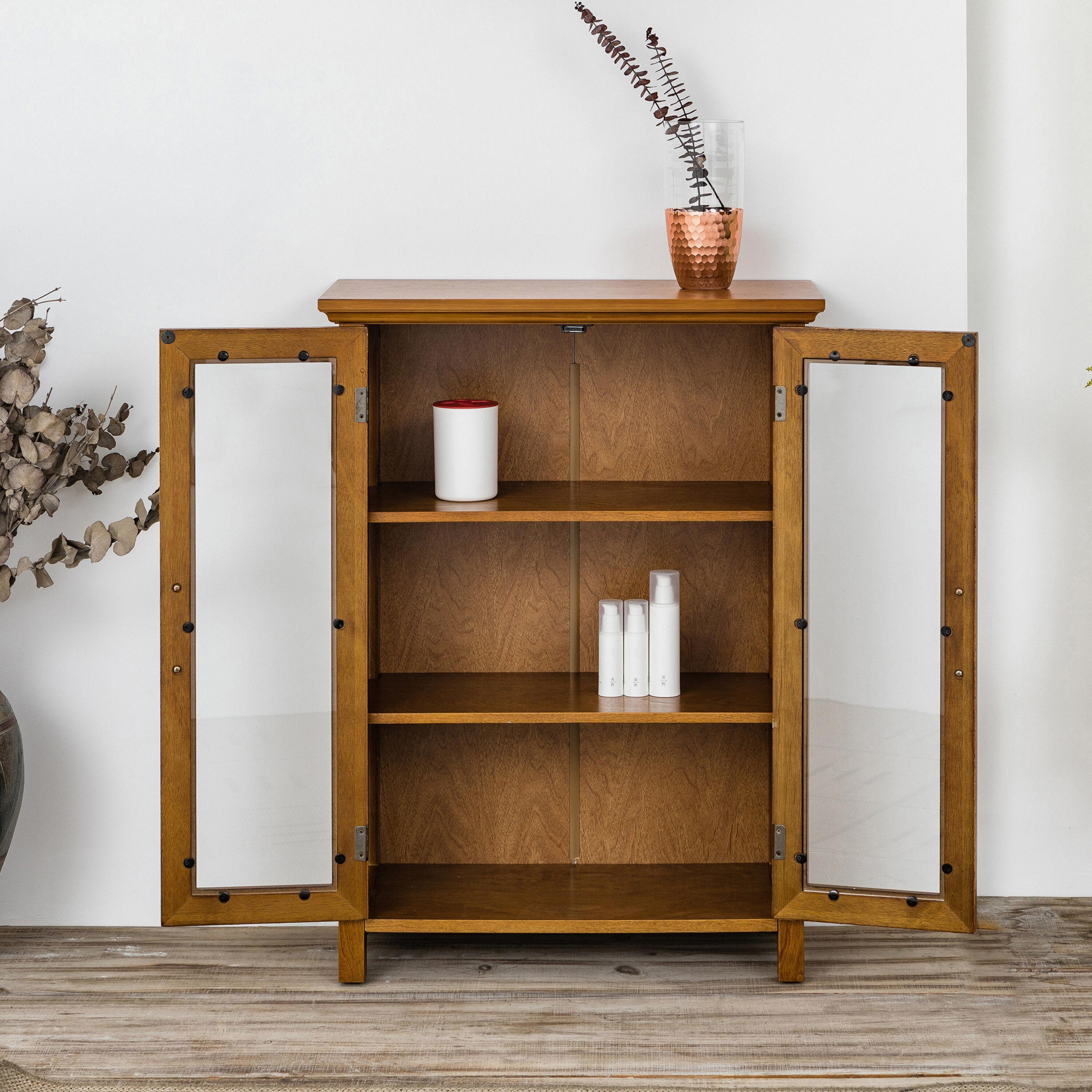 Teamson Home Avery Freestanding Two-Door Floor Accent Cabinet with Antique Brass Handles, Oiled Oak