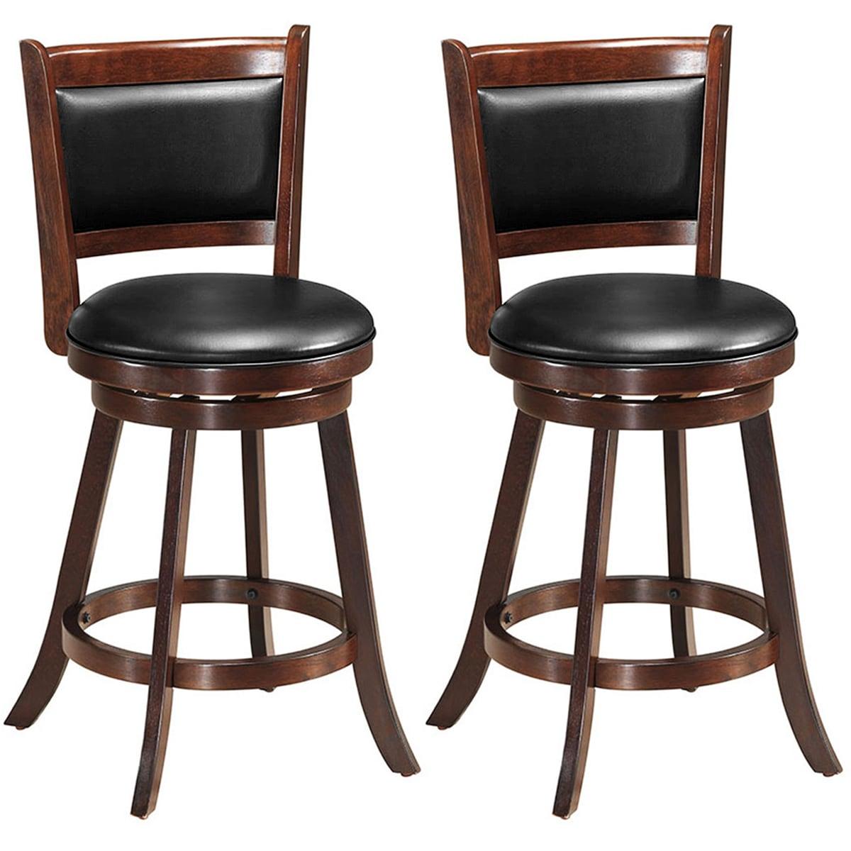 Bar Stools Set of 2, 360 Degree Swivel, Accent Wooden Swivel Seat Counter Height Bar Stool, Leather Upholstered Design, PVC Cushioned Seat, Perfect for Dining and Living Room (Height 24")