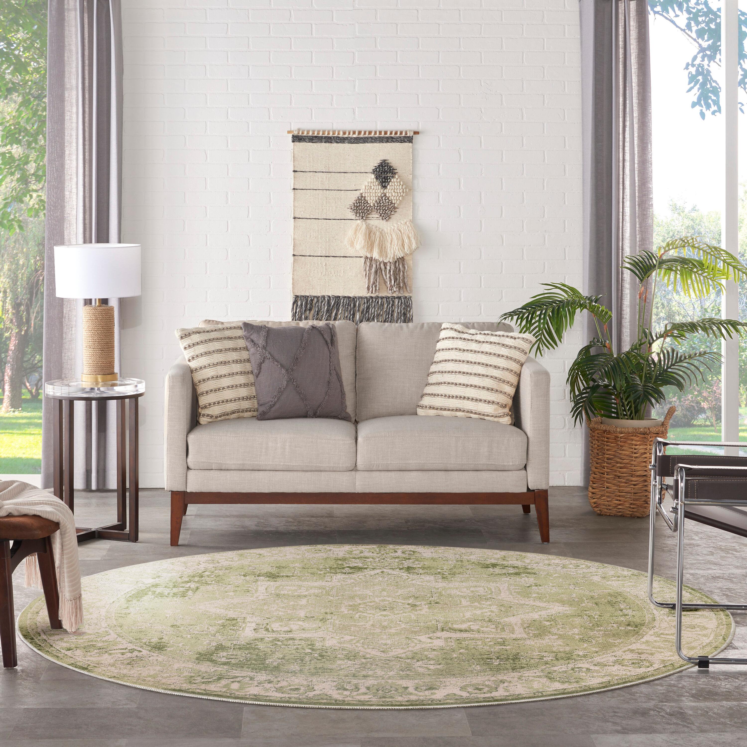 Nourison Washable Astra Vintage Medallion Indoor Flatweave Area Rug Ivory Green 5'3" x Round