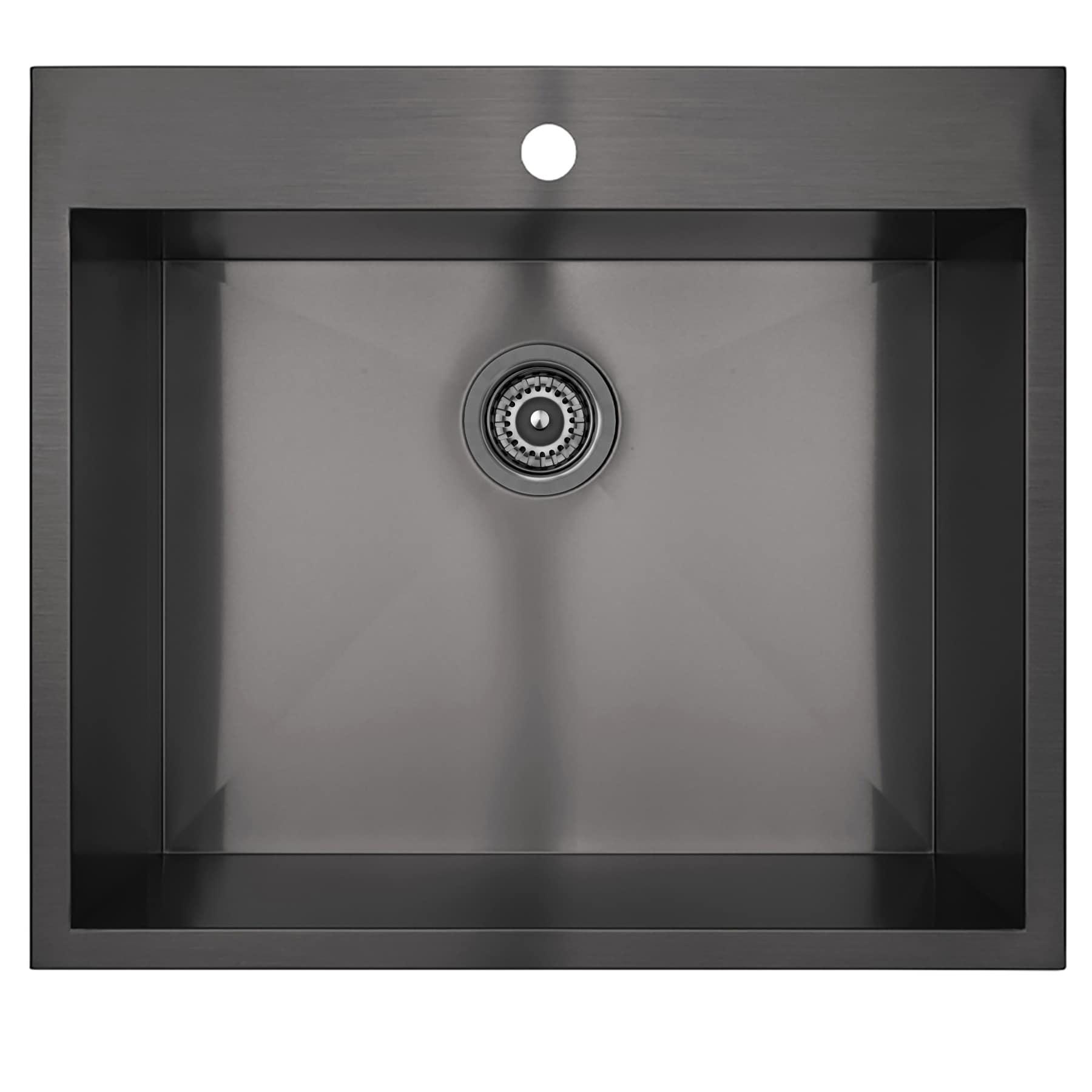 Drop-In 25-in x 22-in Gunmetal Matte Black Stainless Steel Single Bowl 1-Hole Kitchen Sink