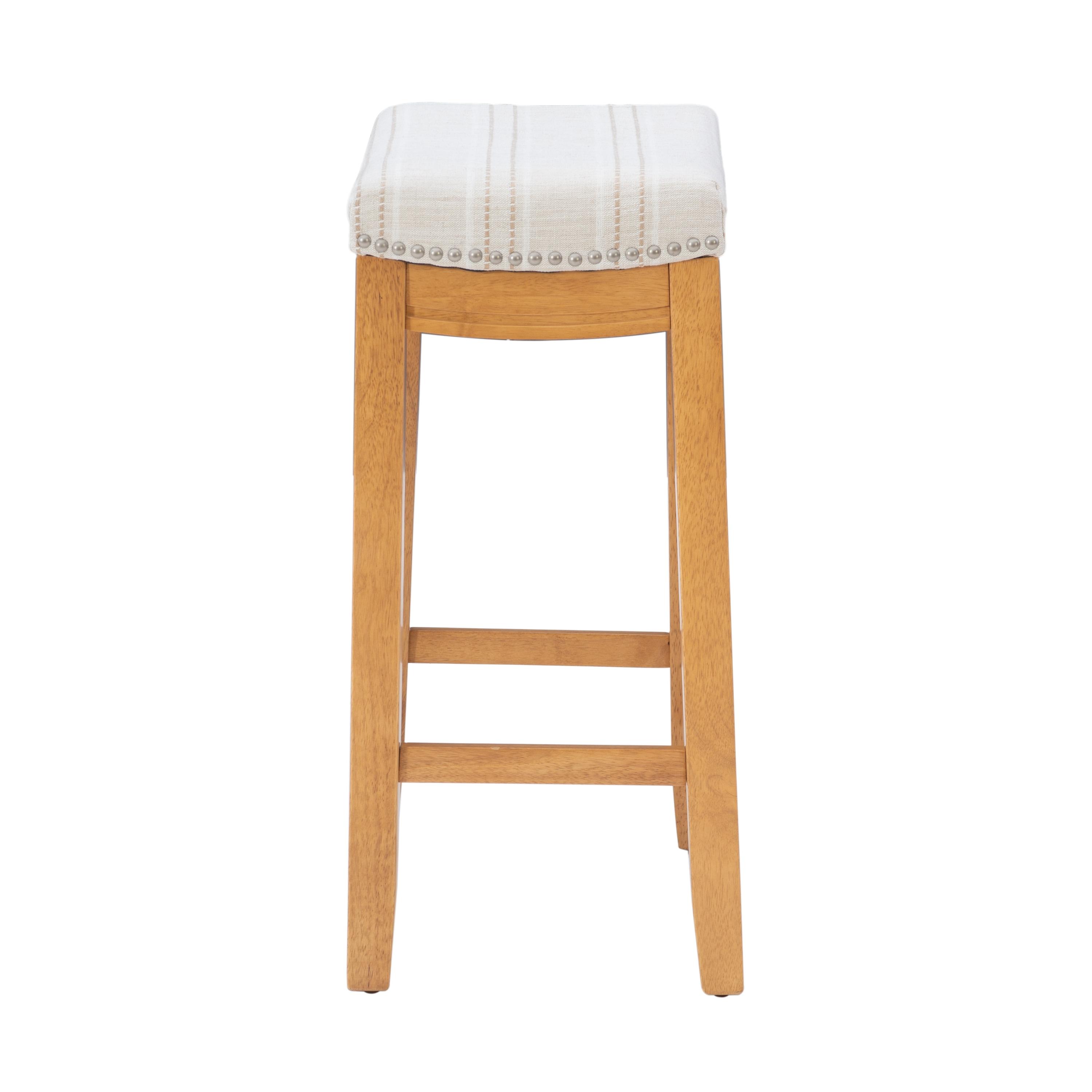 Claridge Backless Nailhead Saddle Counter Height Barstool Natural Stripe - Linon