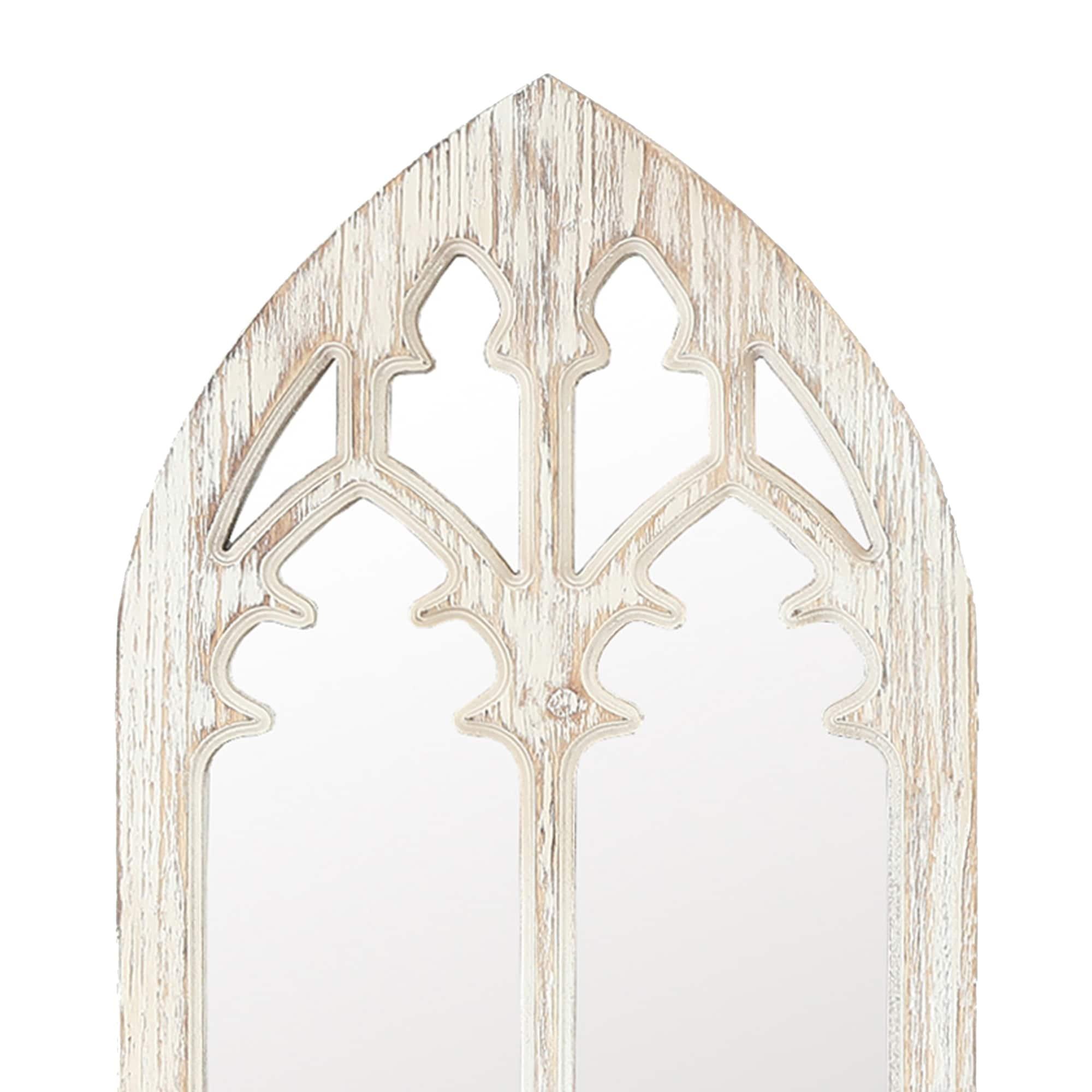 LuxenHome Distressed White Wood Cathedral Framed Wall Mirror
