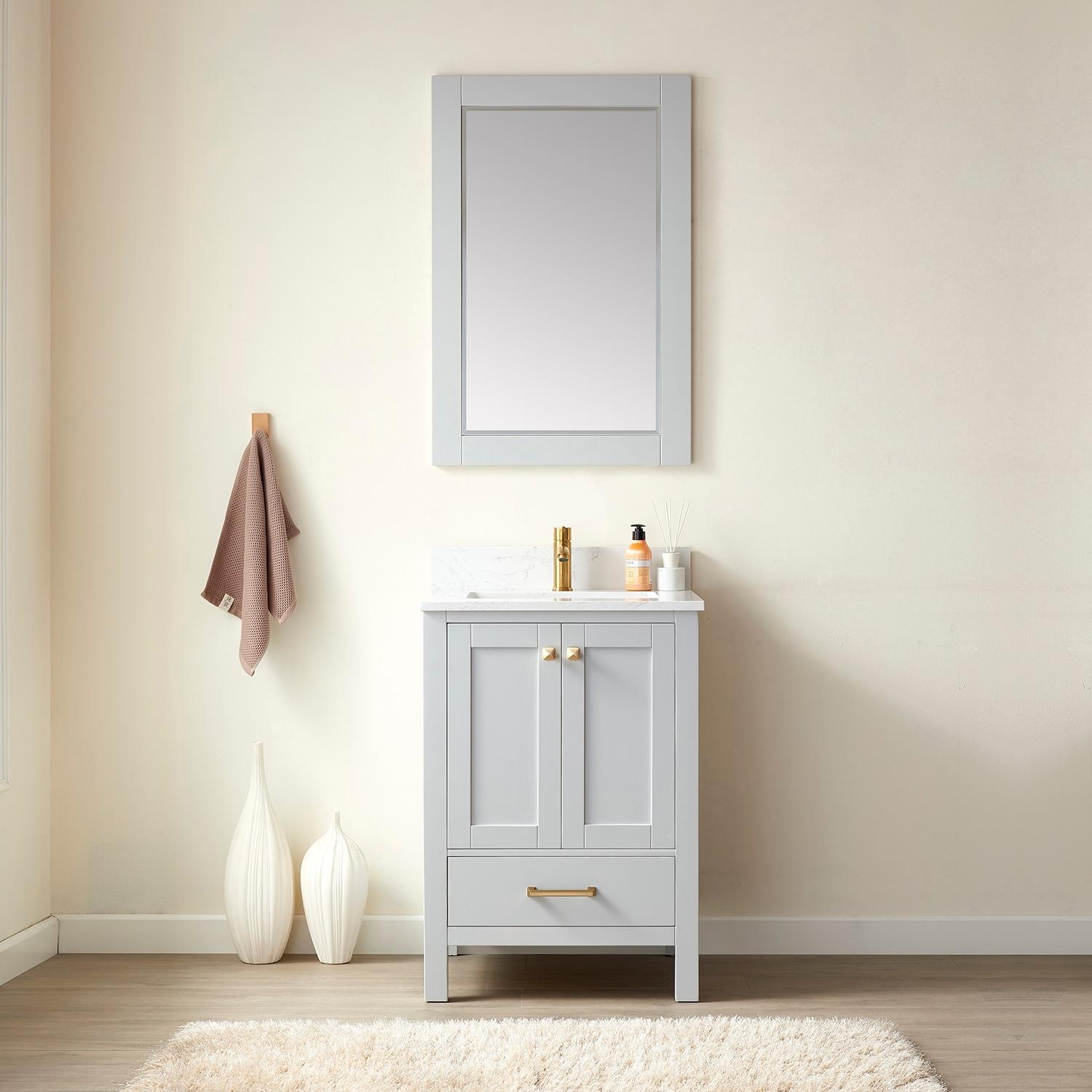 Shannon 24" Single Sink Bathroom Vanity White Stone Top in Gray No Mirror
