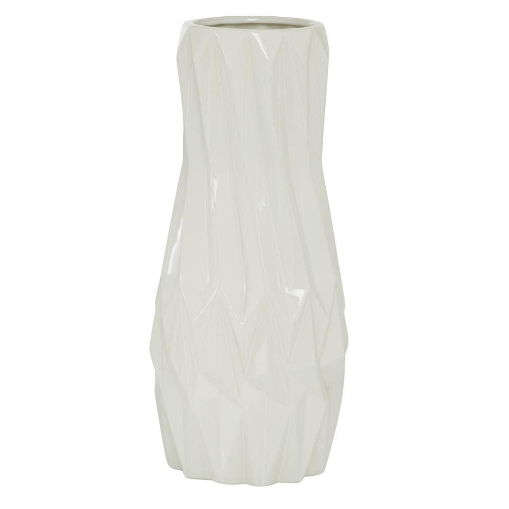 DecMode 16" Geometric White Ceramic Vase