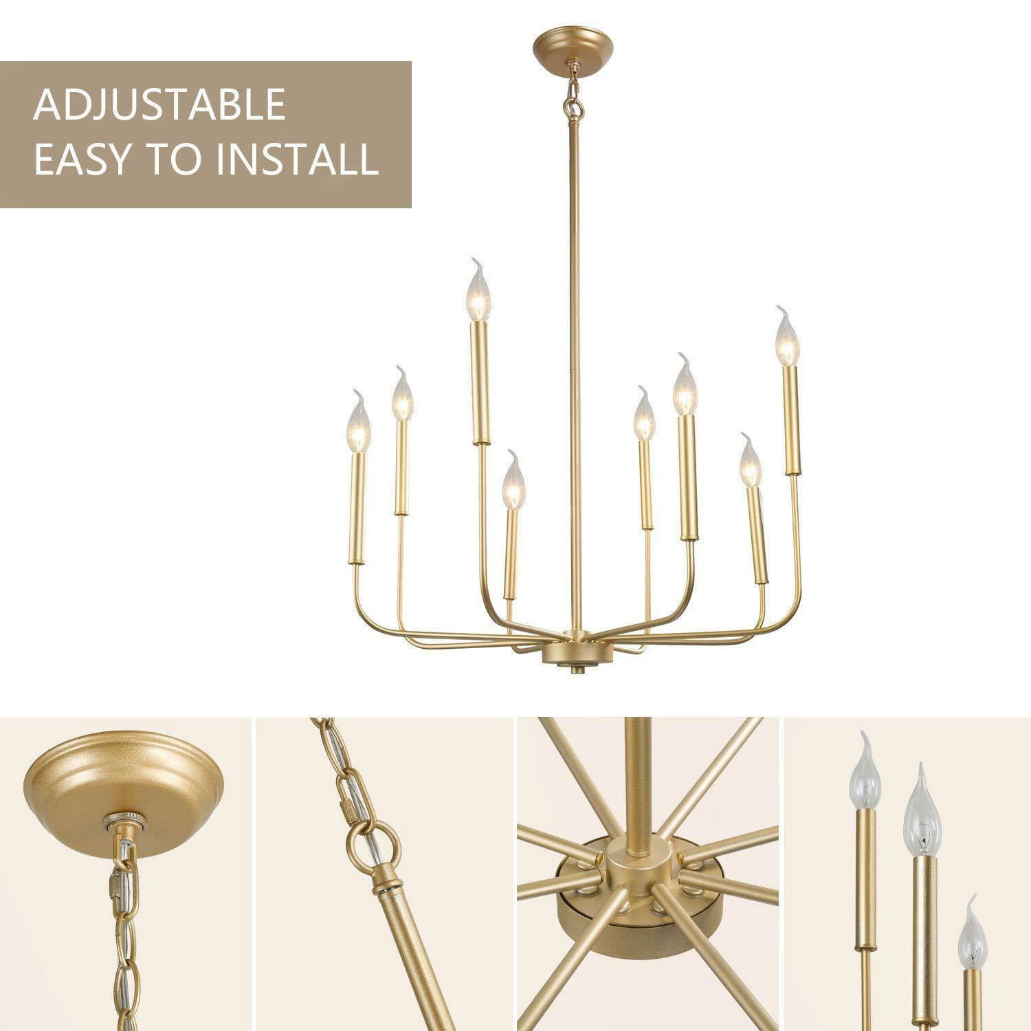 LNC 8-Light Matte Gold Modern/Contemporary Candle LED Dry rated Chandelier for Living Room