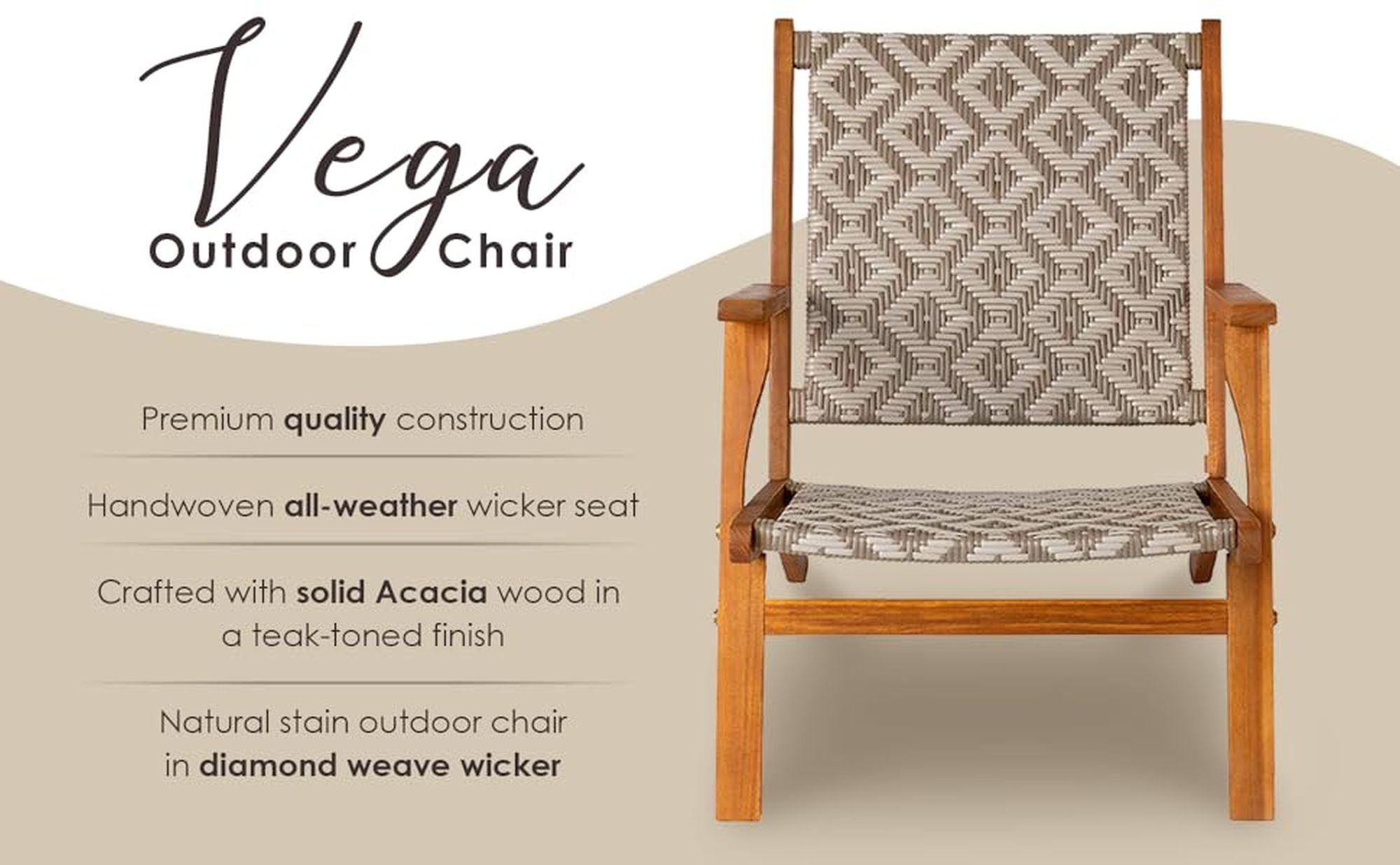 Balkene Home Patio Sense Vega Natural Stain Chair ,Acacia Wood Construction ,Woven Web Seat- Navy Blue Cording