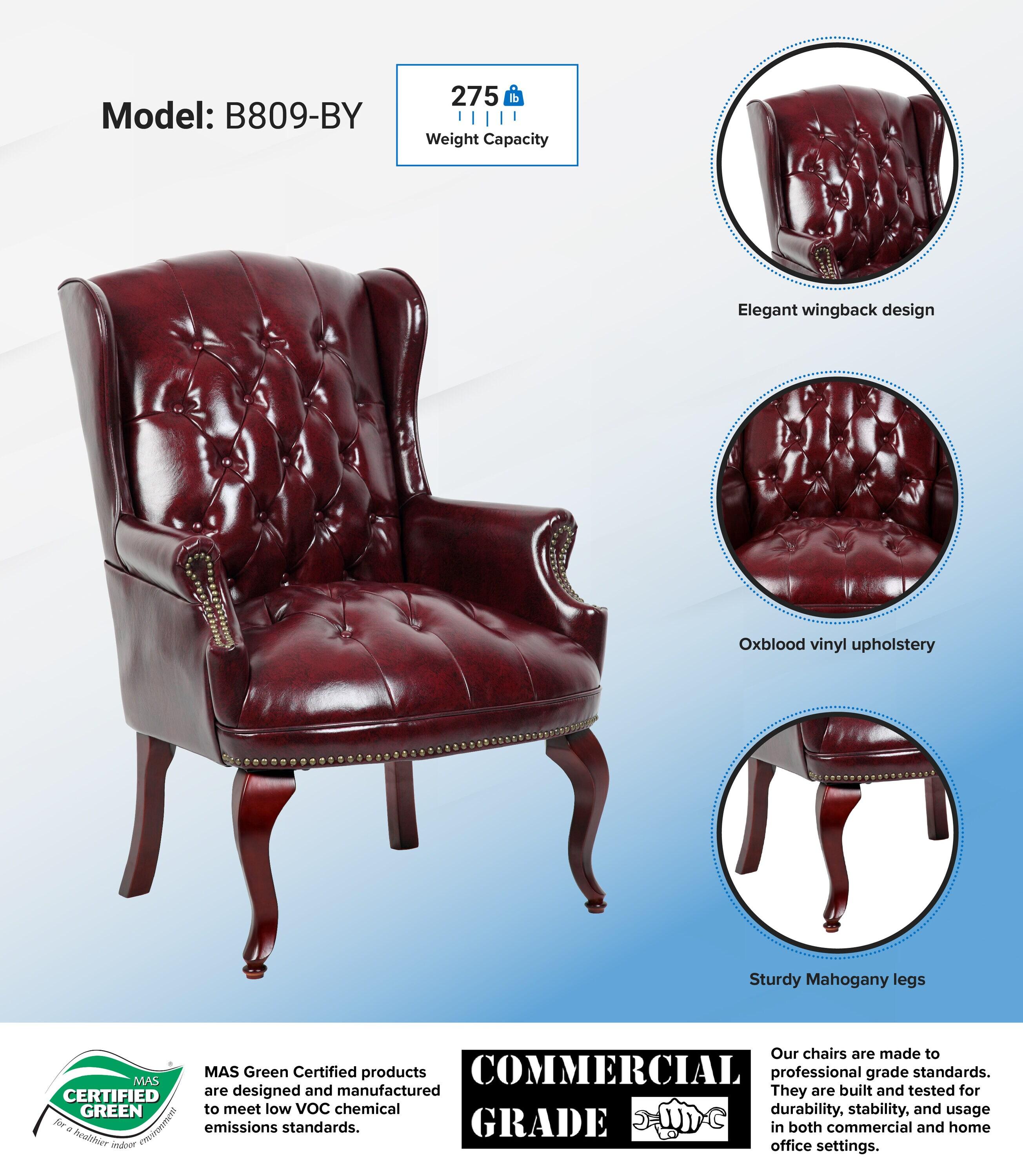 Boss B809-BY Wingback Traditional Guest Chair, 29" x 32" x 41.5",  Vinyl - Burgundy