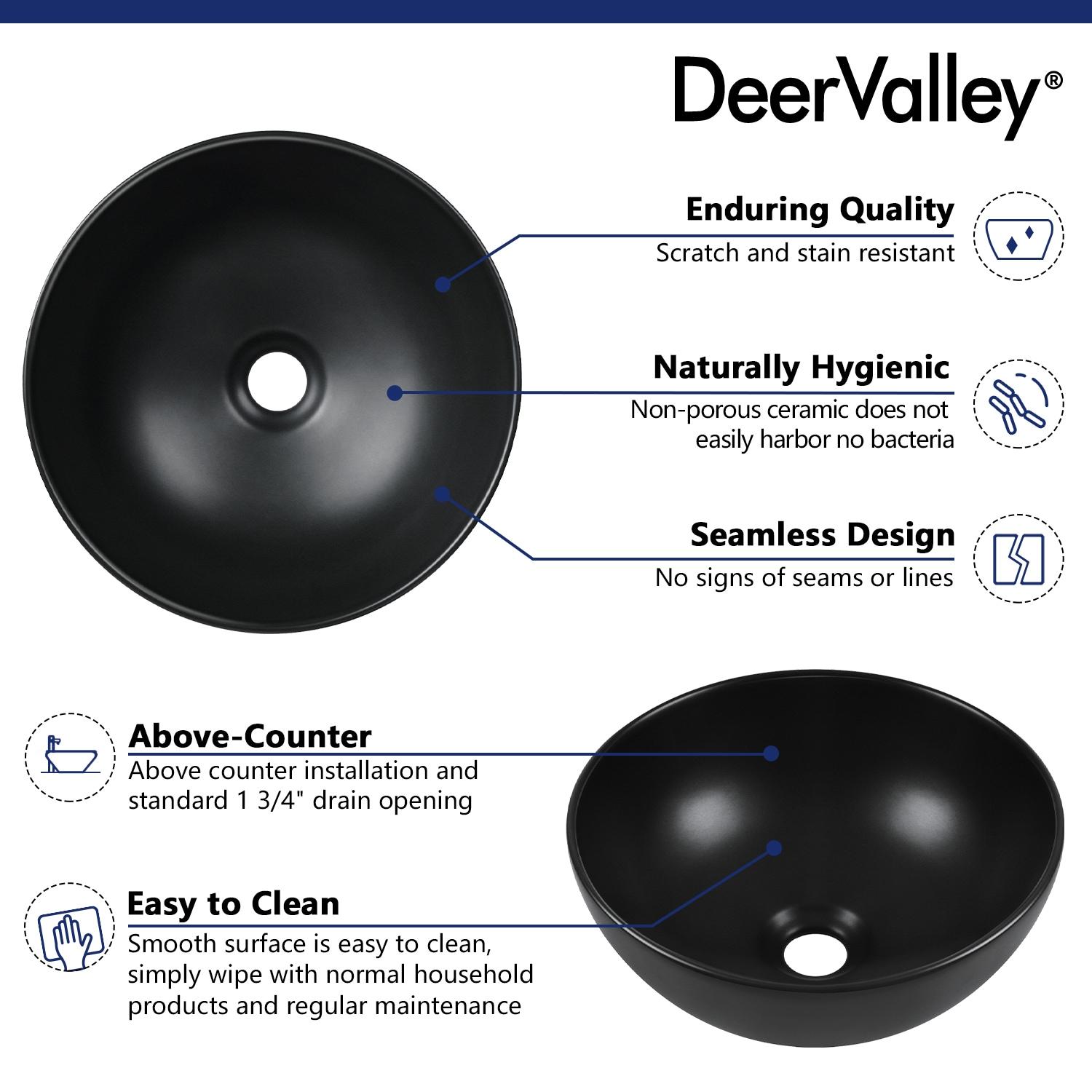 DeerValley Symmetry 13" x 13'' Circular/Round Vitreous Vessel Bathroom Sink