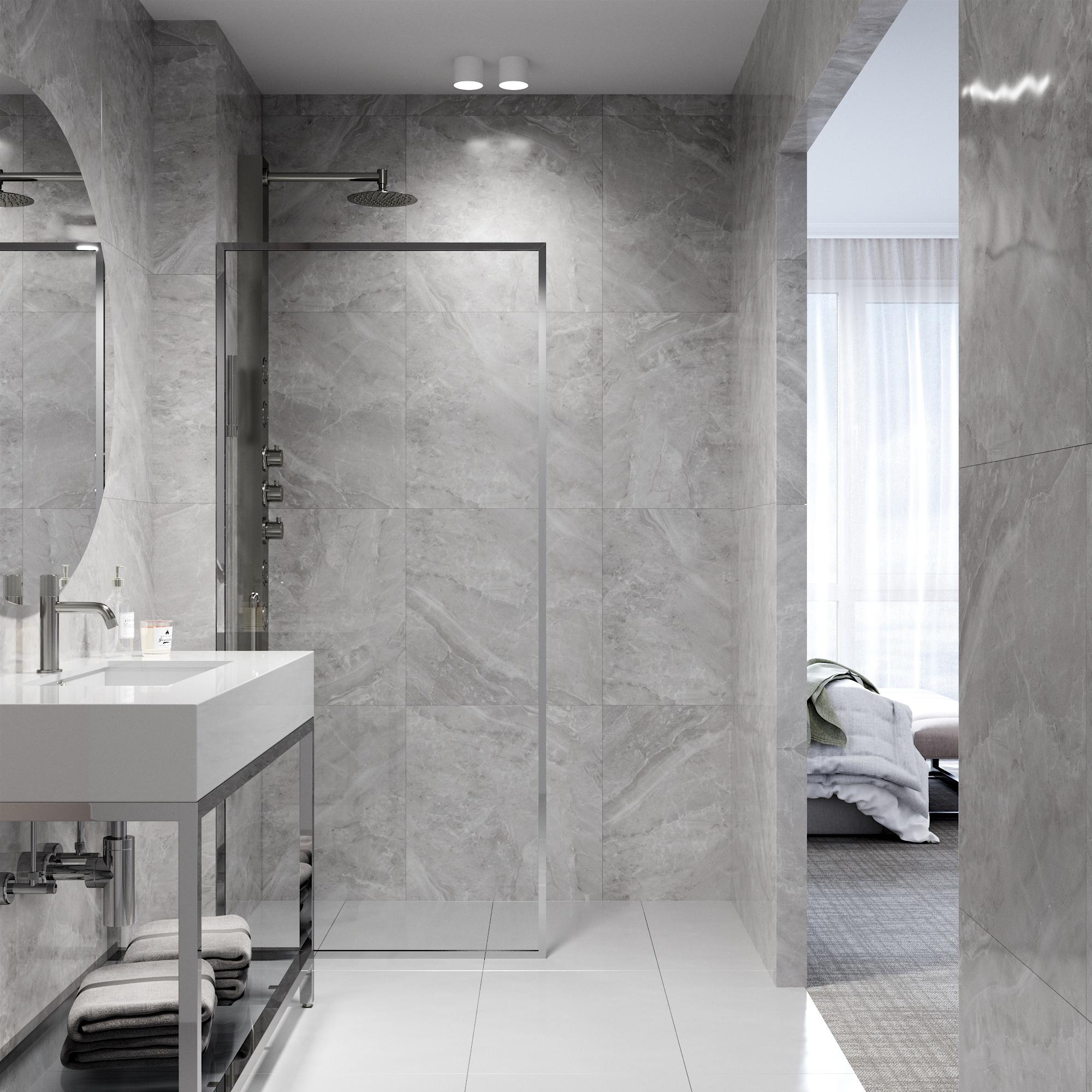 Meridian 34" W x 74" H Fixed Framed Shower Screen with 3/8" Glass